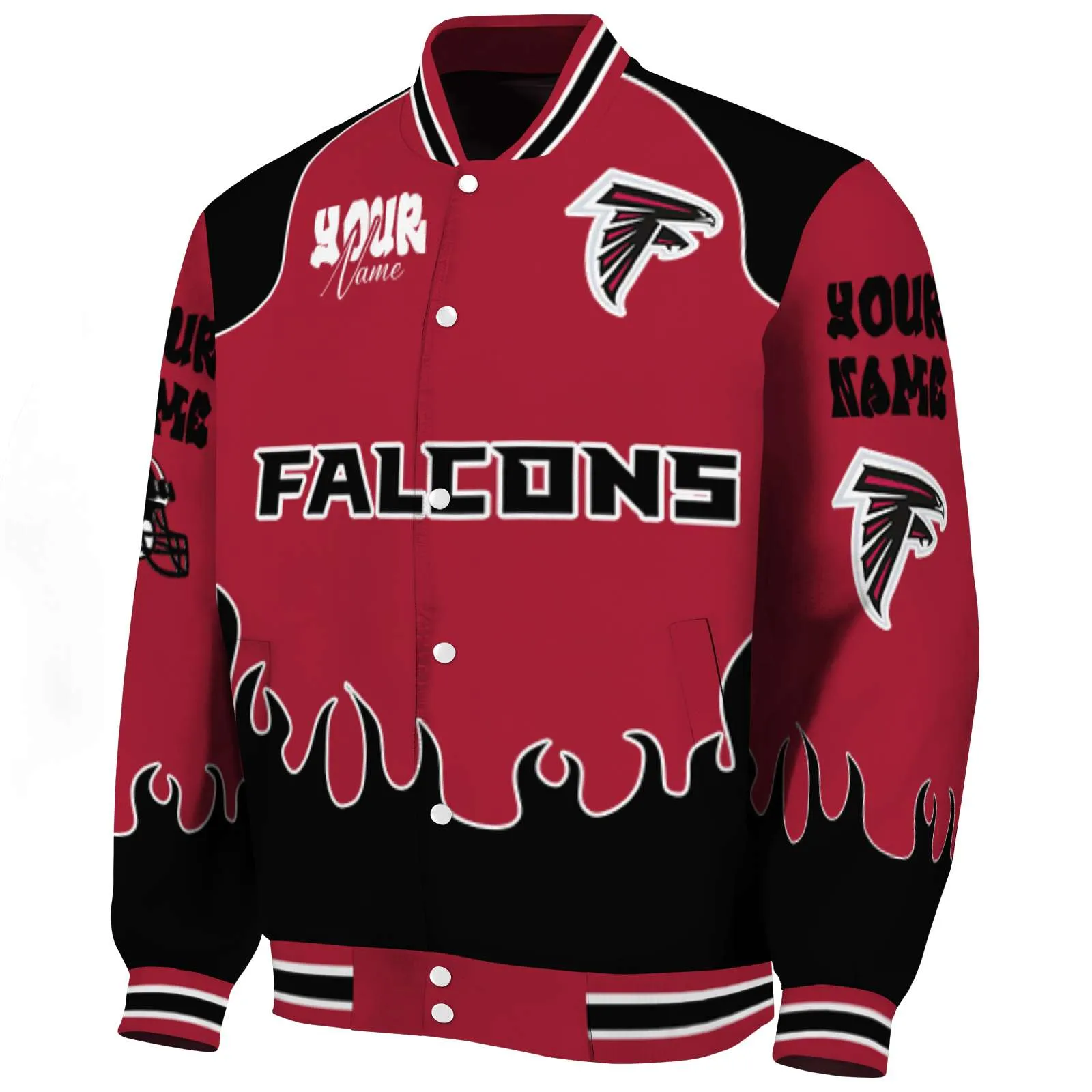 Atlanta Falcons NFL Baseball Jacket Fire Graphic Red Jacket For Sport Lovers