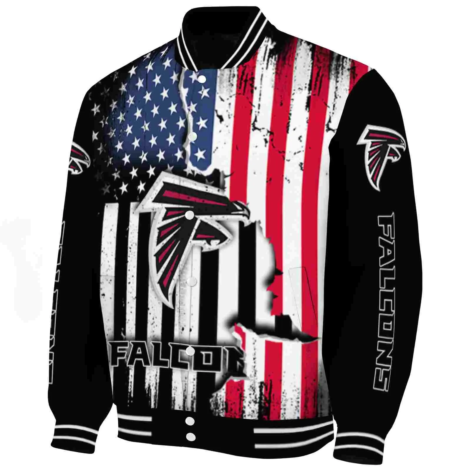 Atlanta Falcons NFL Baseball Jacket Patriotic Theme Black Jacket For Sport Lovers
