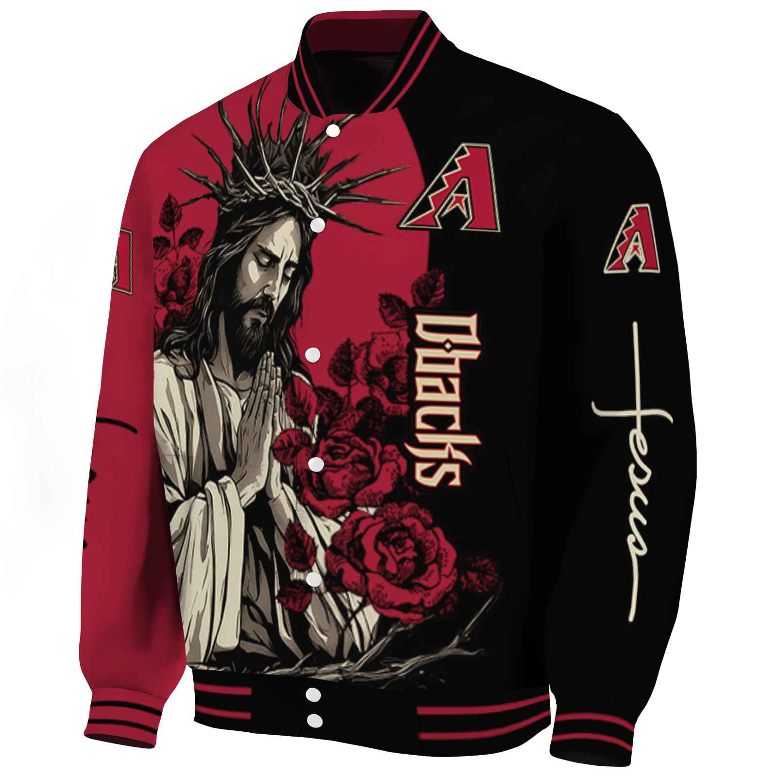 Arizona Diamondbacks Hands In Prayer Red Black Varsity Jacket