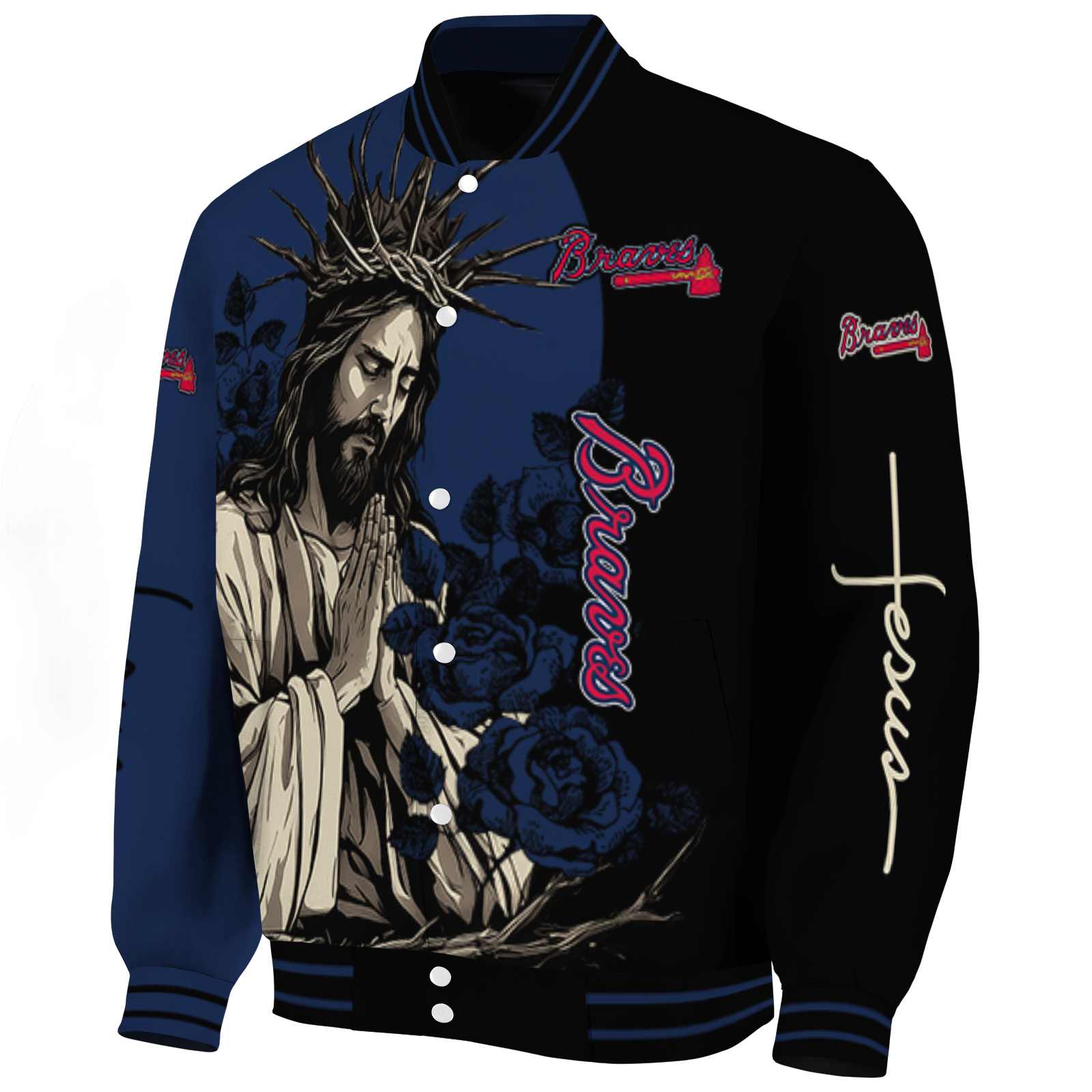 Atlanta Braves Hands In Prayer Navy Black Varsity Jacket