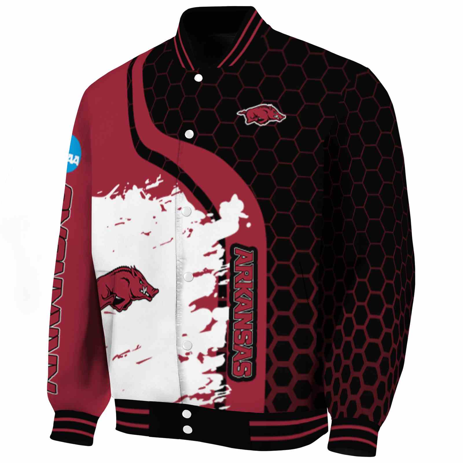 Arkansas Razorbacks Hexagonal Pattern Red Black Varsity Jacket