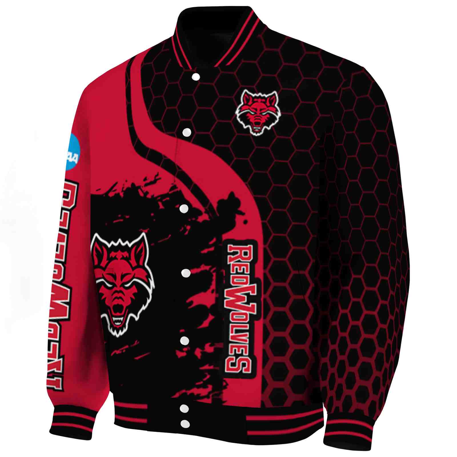 Arkansas State Red Wolves Hexagonal Pattern Scarlet Black Varsity Jacket
