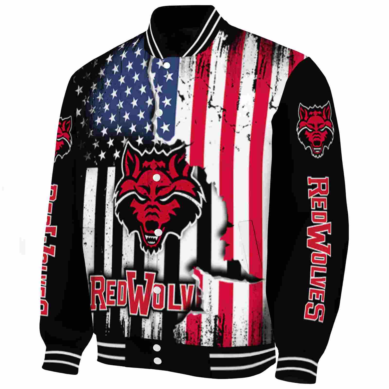 Arkansas State Red Wolves Patriotic Theme Black Varsity Jacket