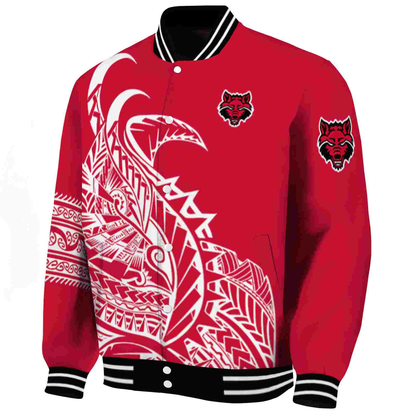 Arkansas State Red Wolves Tribal Art Scarlet White Black Varsity Jacket