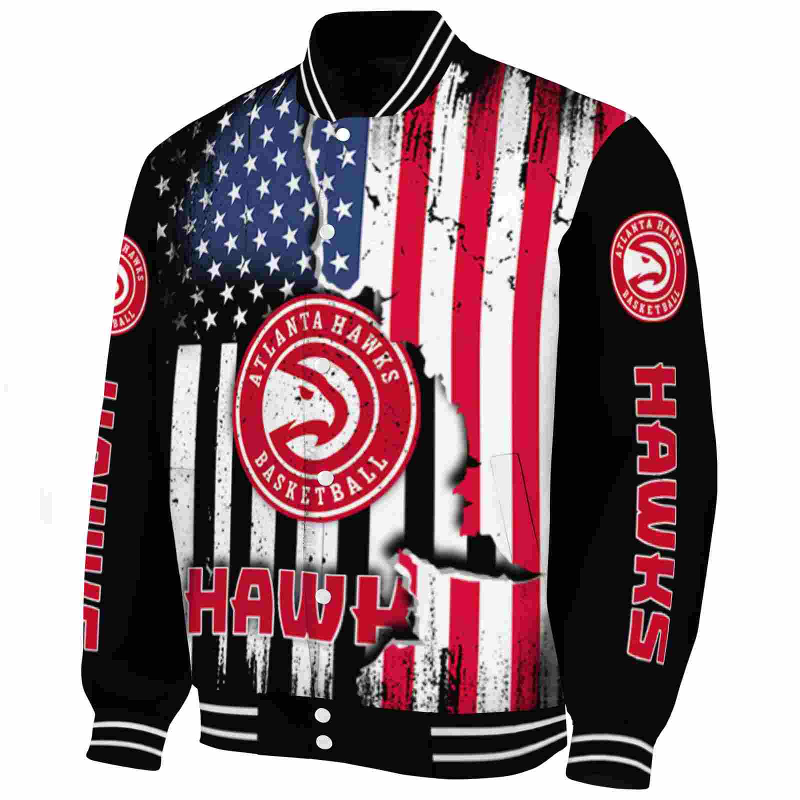 Atlanta Hawks Patriotic Theme Black Varsity Jacket