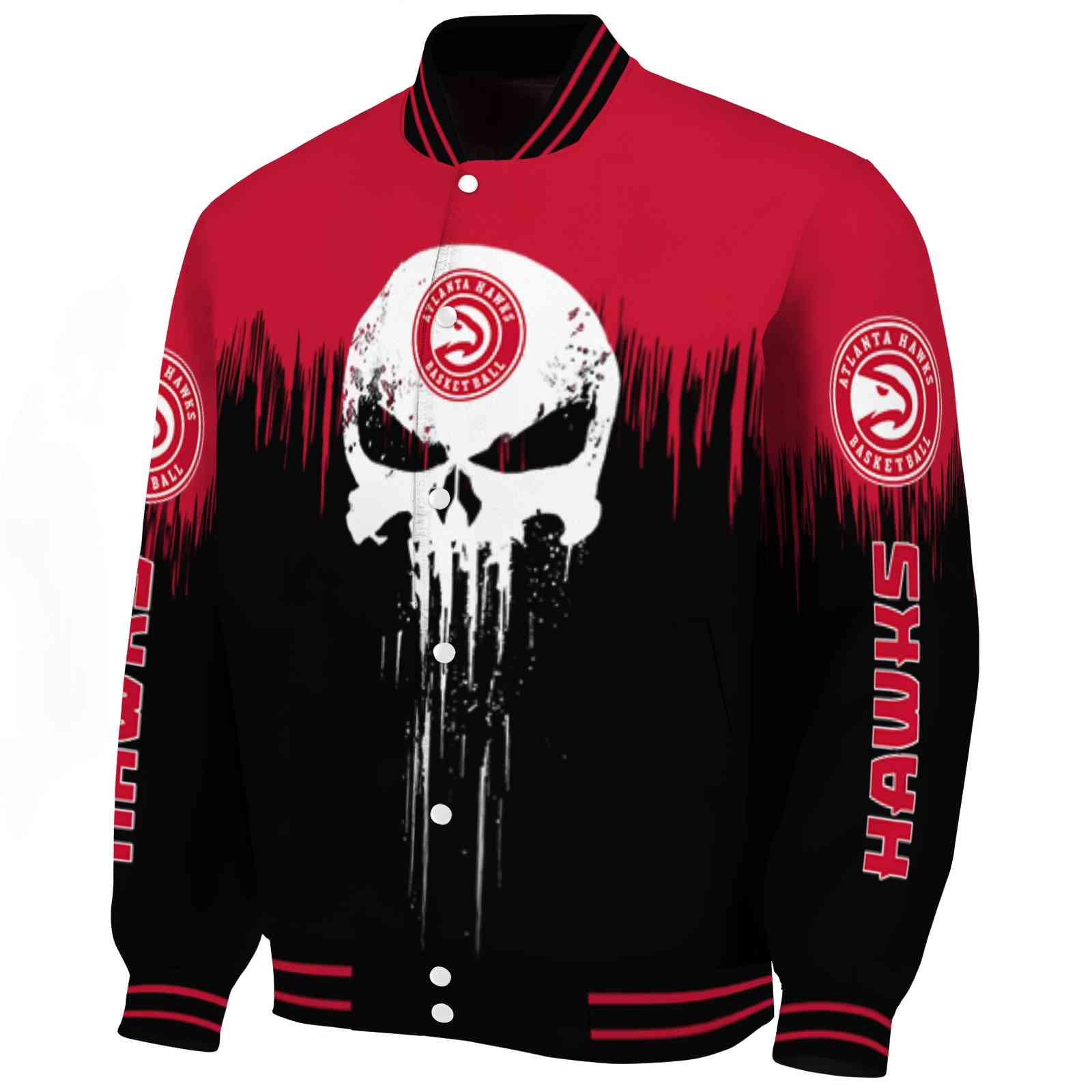 Atlanta Hawks Punisher Skull Red Black White Varsity Jacket