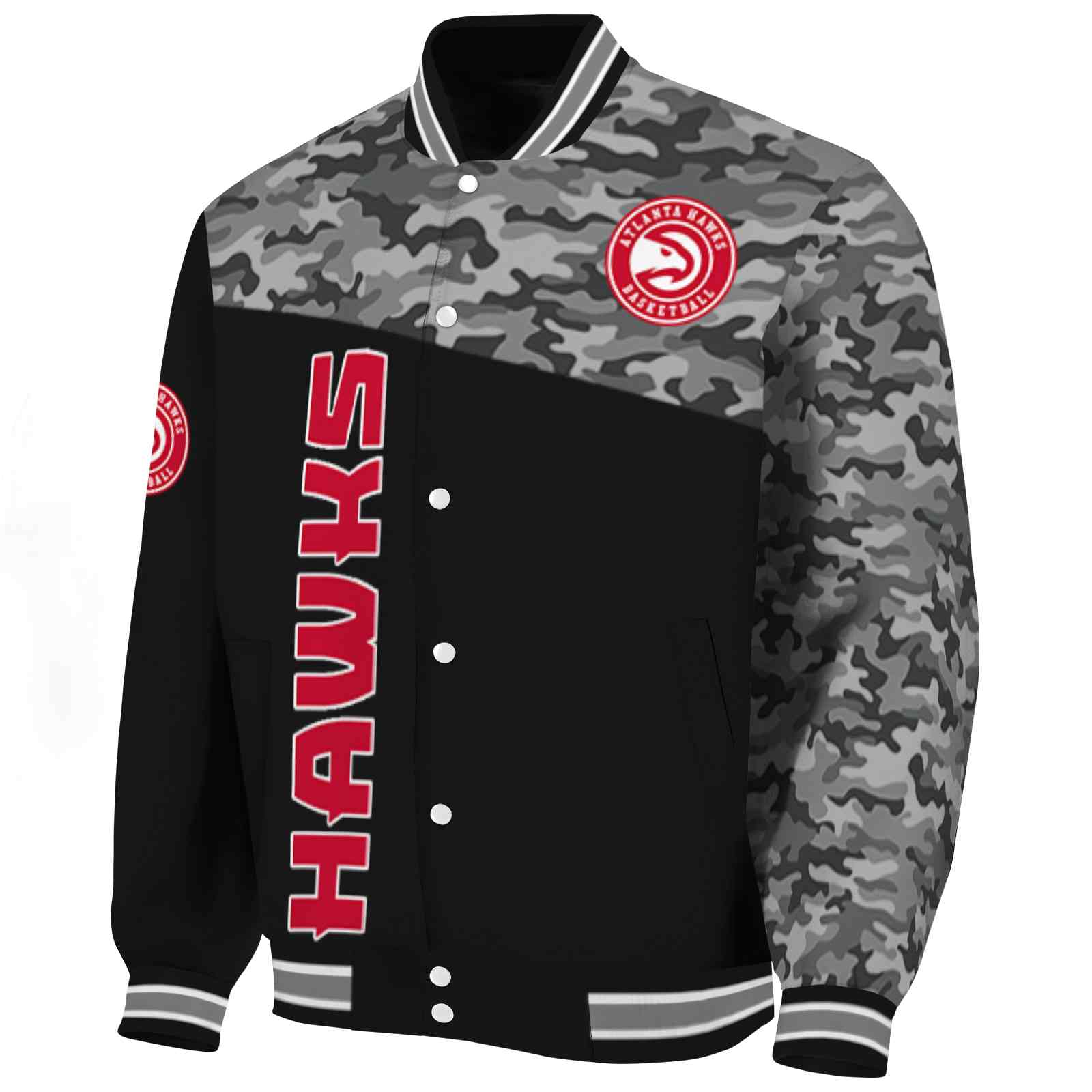 Atlanta Hawks Camo Patchwork Black Varsity Jacket