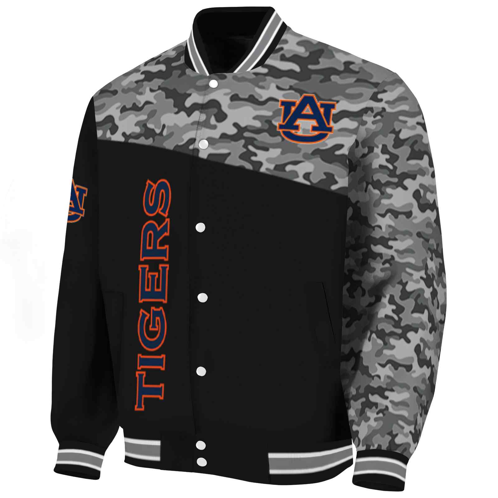 Auburn Tigers Camo Patchwork Black Varsity Jacket