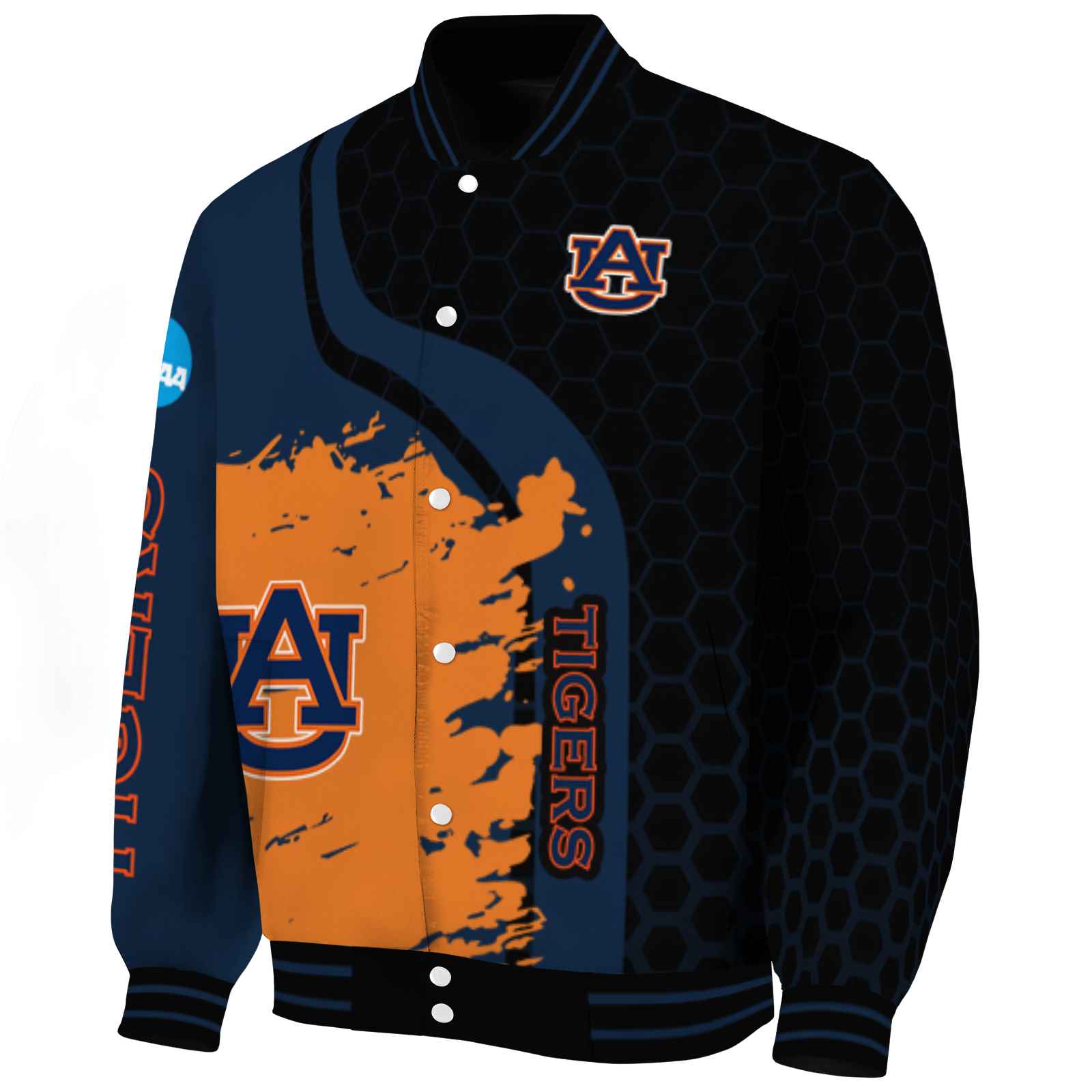 Auburn Tigers Hexagonal Pattern Navy Blue Black Varsity Jacket