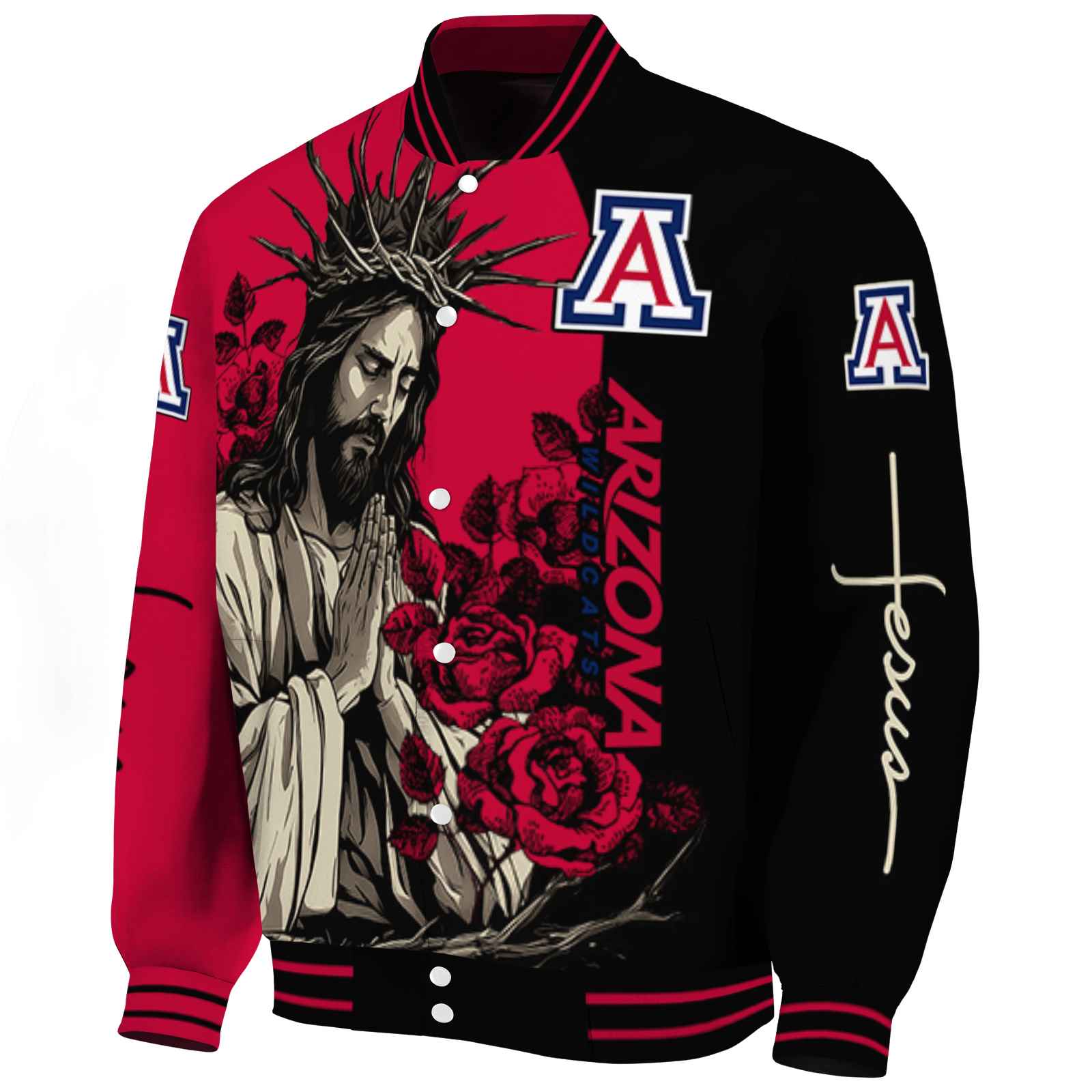 Arizona Wildcats Hands In Prayer Red Black Varsity Jacket