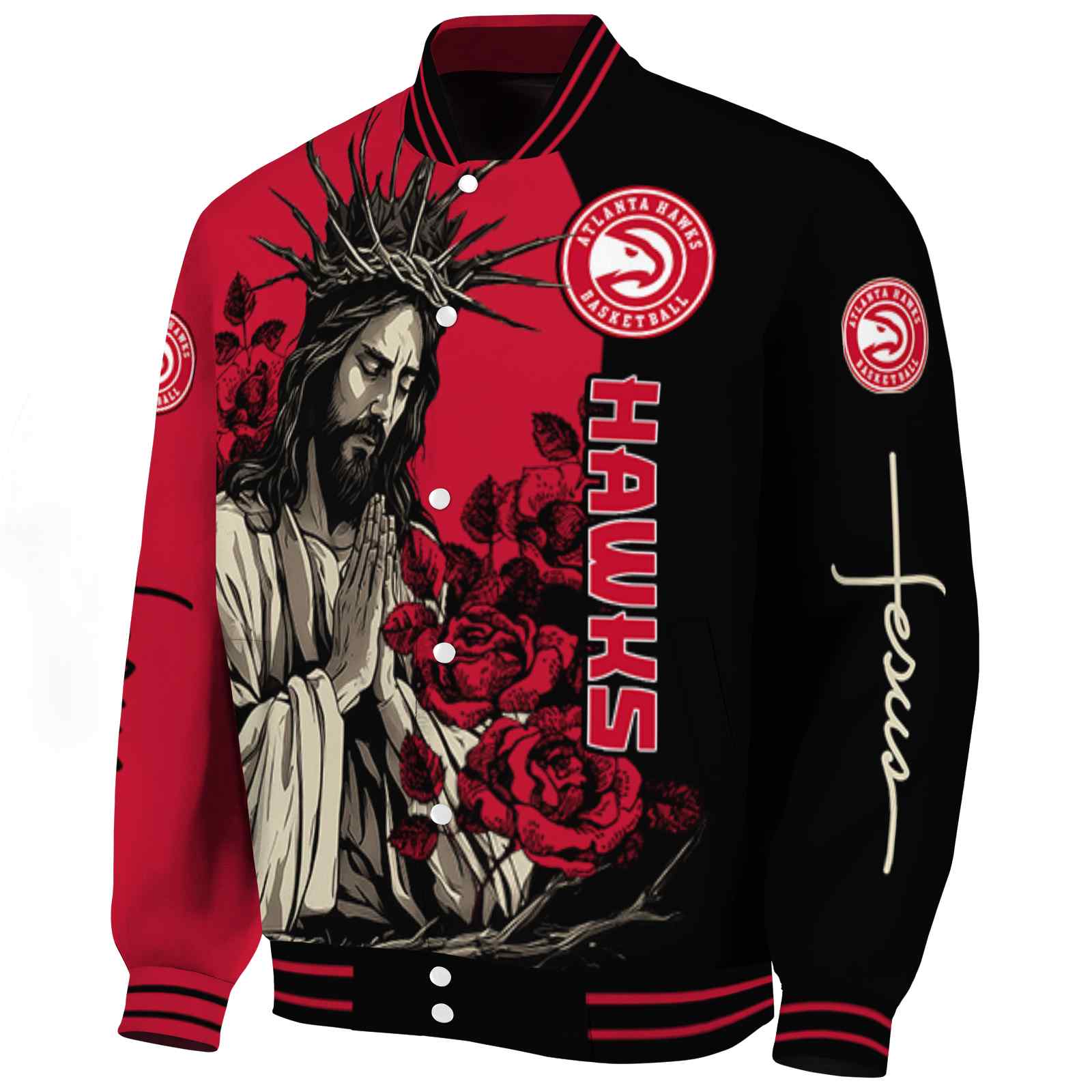 Atlanta Hawks Hands In Prayer Red Black Varsity Jacket
