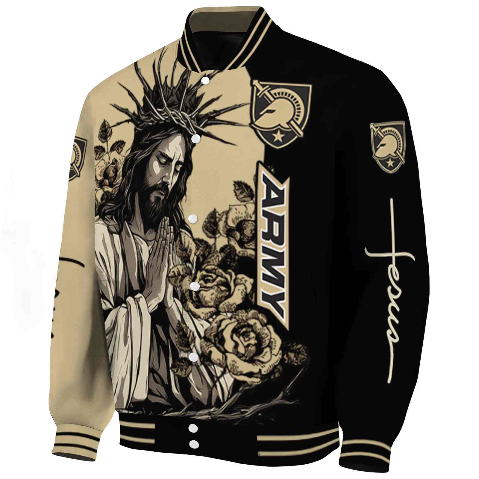 Army Black Knights Hands In Prayer Gold Black Varsity Jacket