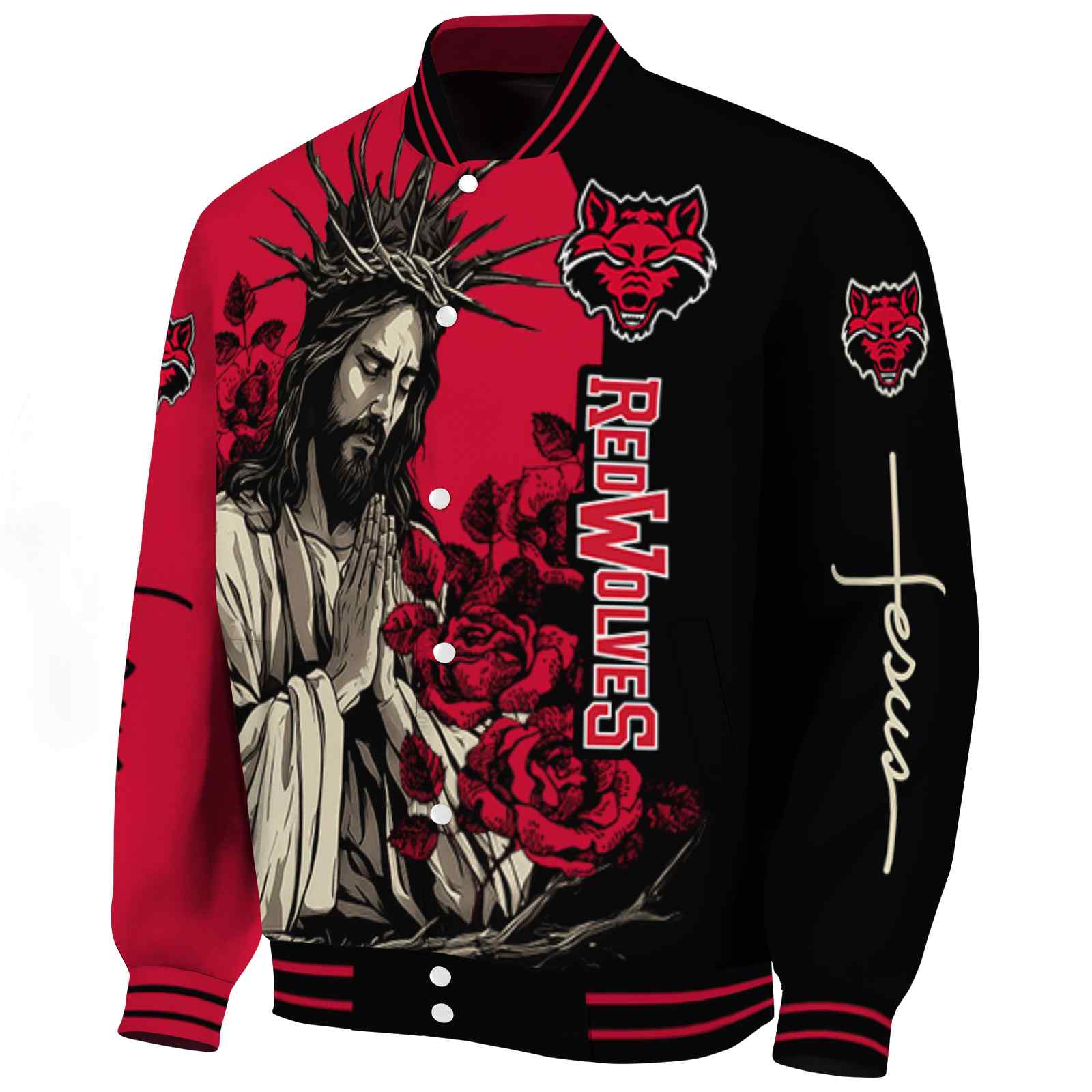 Arkansas State Red Wolves Hands In Prayer Scarlet Black Varsity Jacket