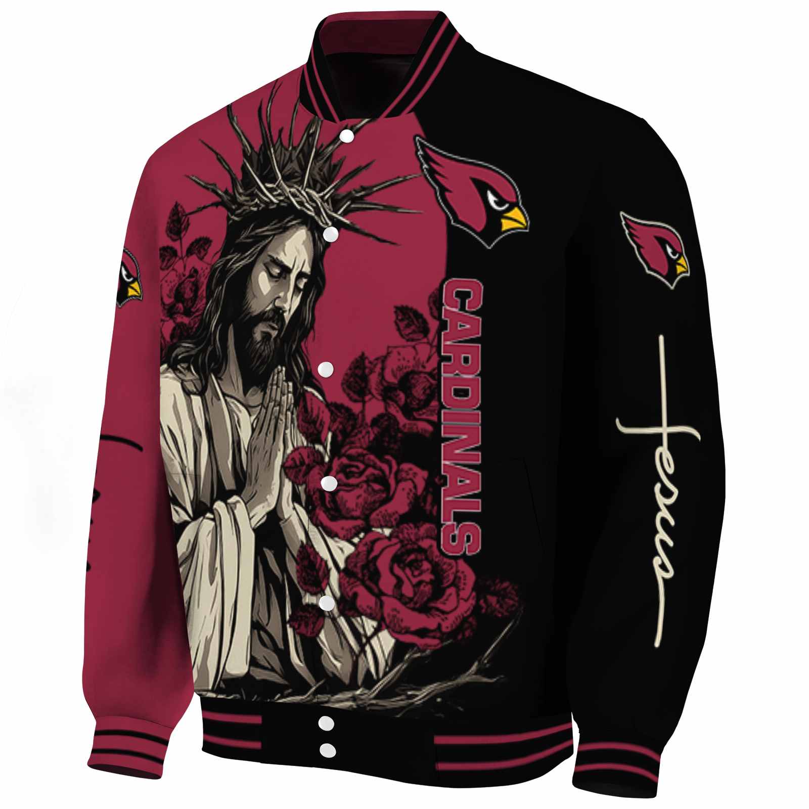 Arizona Cardinals Hands In Prayer Red Black Varsity Jacket