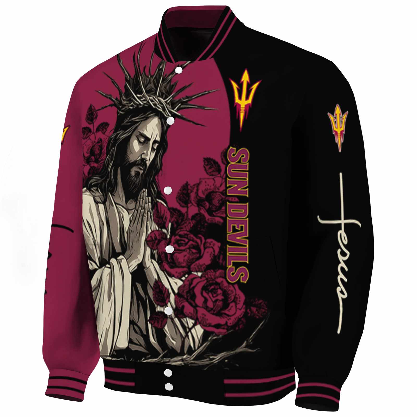 Arizona State Sun Devils Hands In Prayer Maroon Black Varsity Jacket