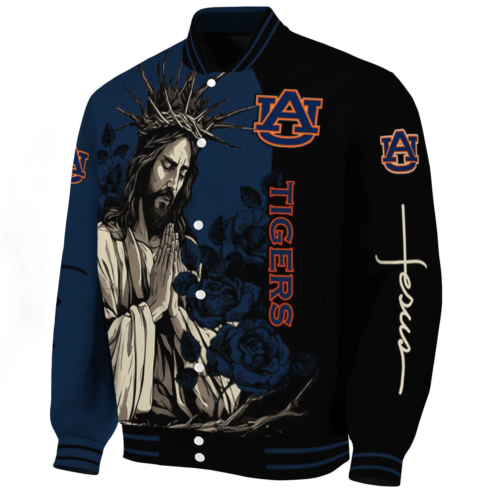 Auburn Tigers Hands In Prayer Navy Blue Black Varsity Jacket