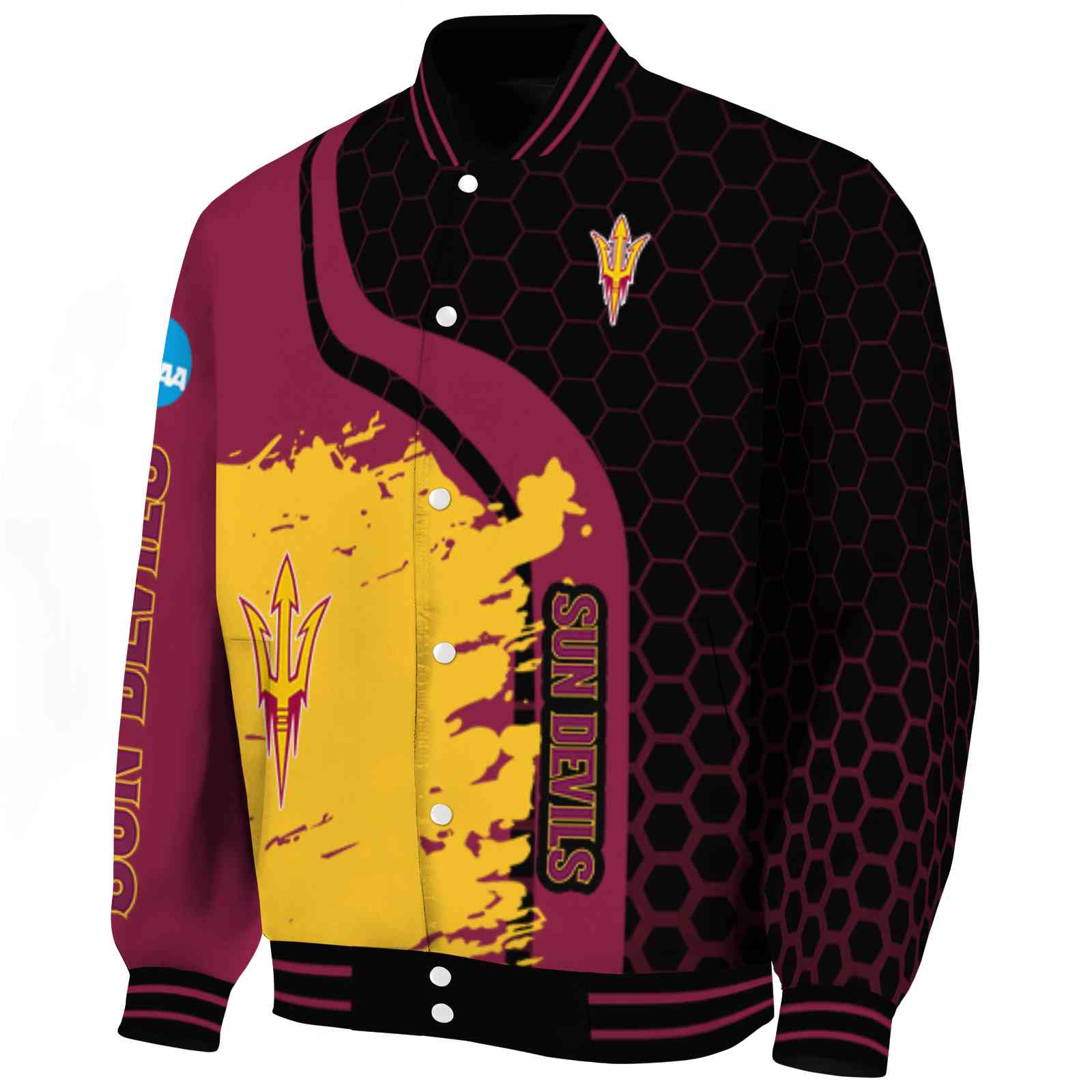 Arizona State Sun Devils Hexagonal Pattern Maroon Black Varsity Jacket