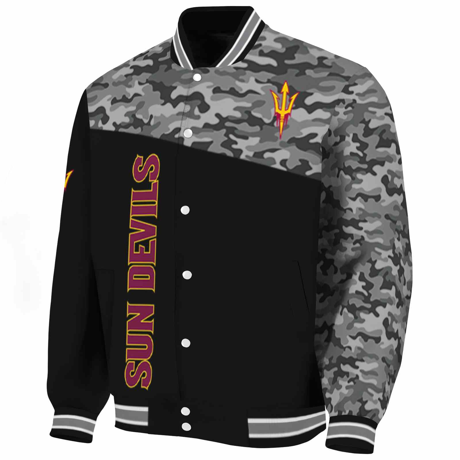 Arizona State Sun Devils Camo Patchwork Black Varsity Jacket