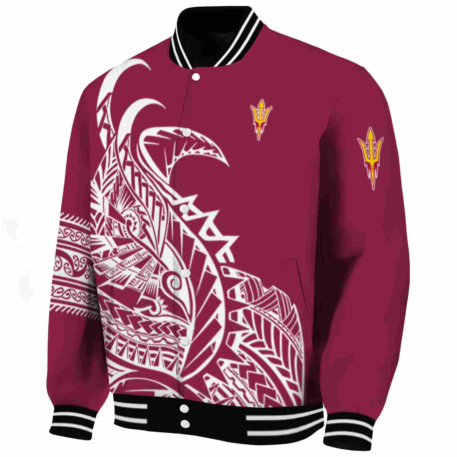 Arizona State Sun Devils Tribal Art Maroon White Black Varsity Jacket