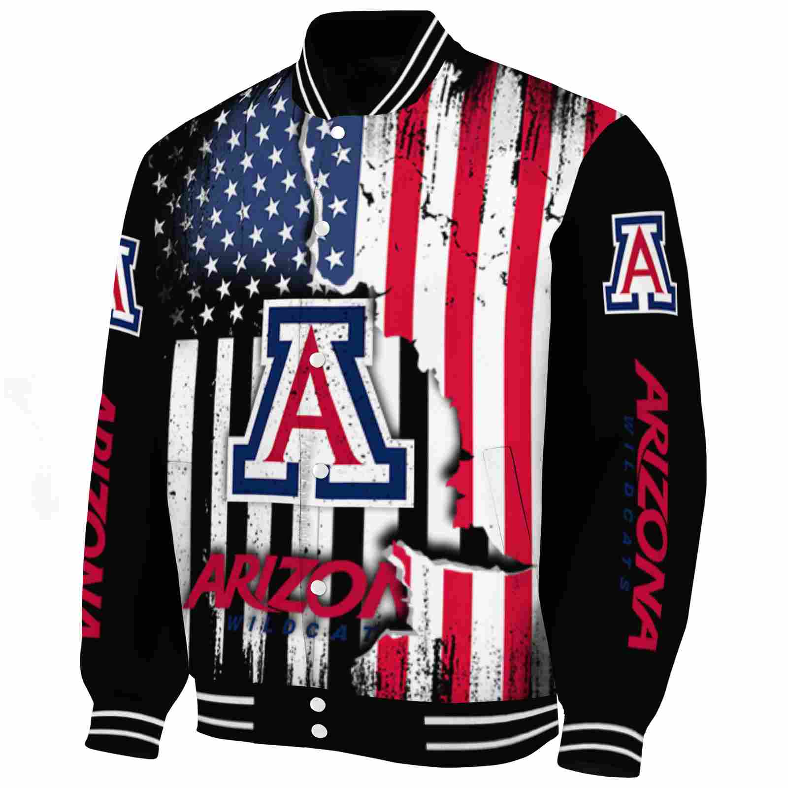 Arizona Wildcats Patriotic Theme Black Varsity Jacket