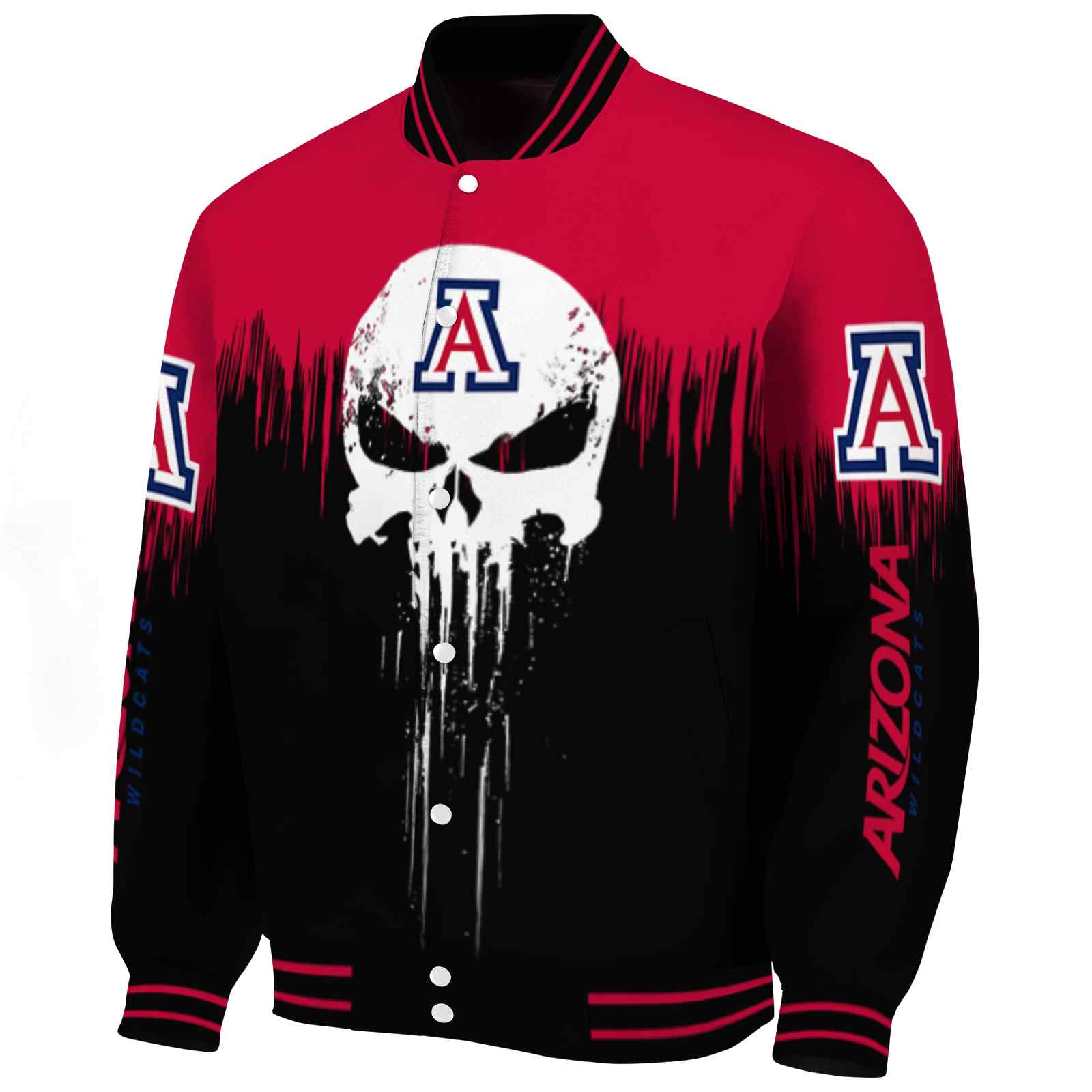 Arizona Wildcats Punisher Skull Red Black White Varsity Jacket
