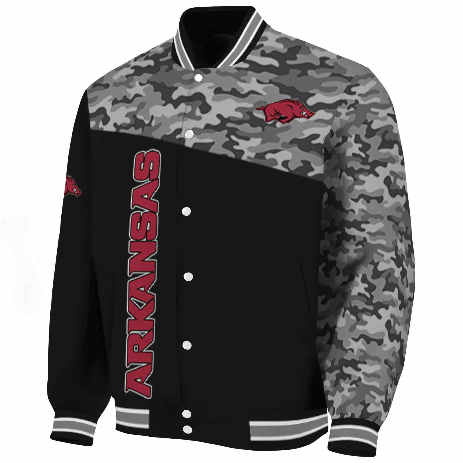 Arkansas Razorbacks Camo Patchwork Black Varsity Jacket