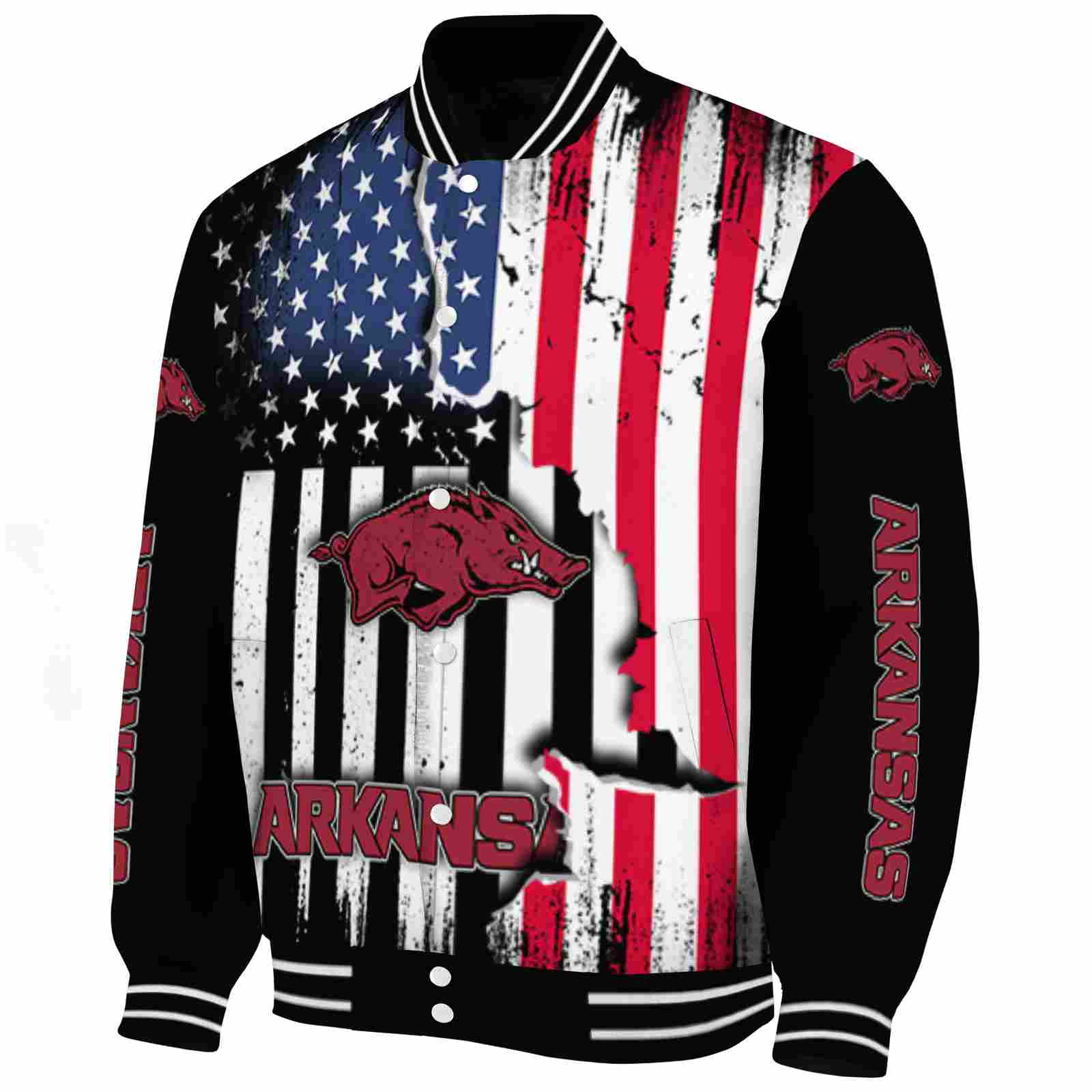 Arkansas Razorbacks Patriotic Theme Black Varsity Jacket