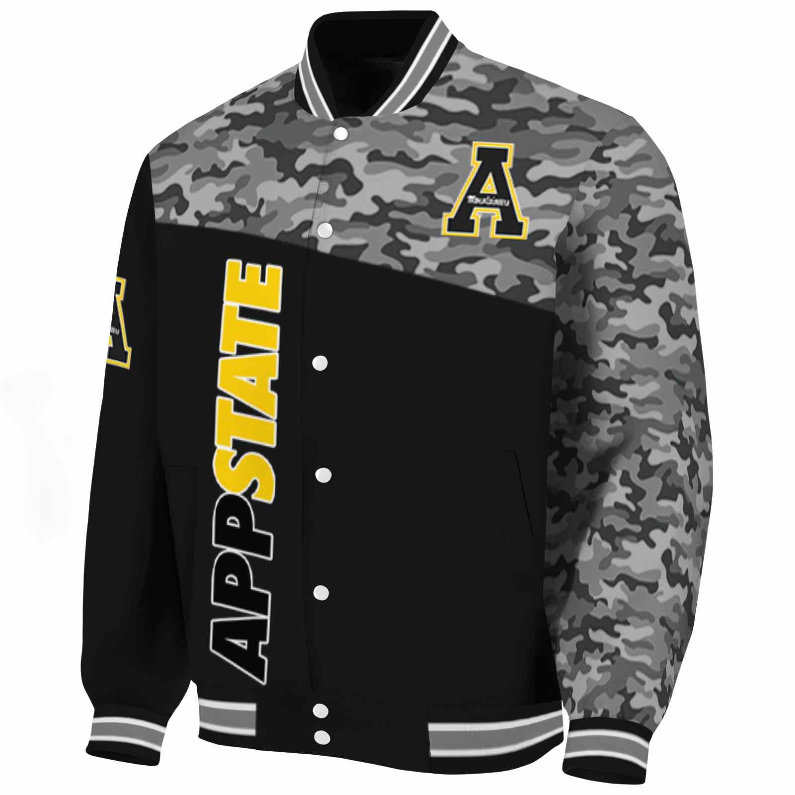 Appalachian State Mountaineers Camo Patchwork Black Varsity Jacket