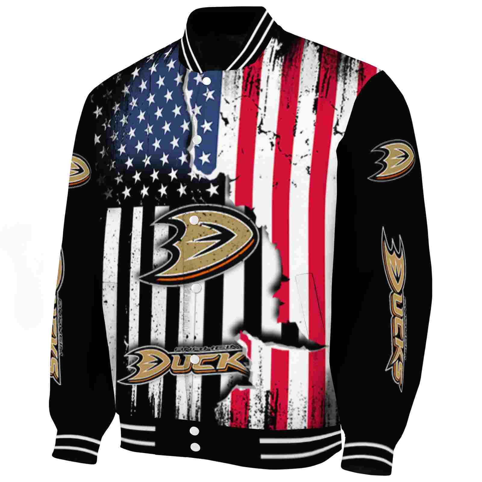 Anaheim Ducks Patriotic Theme Black Varsity Jacket