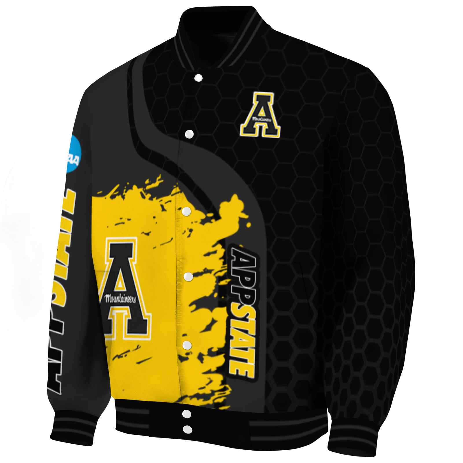 Appalachian State Mountaineers Hexagonal Pattern Black Varsity Jacket