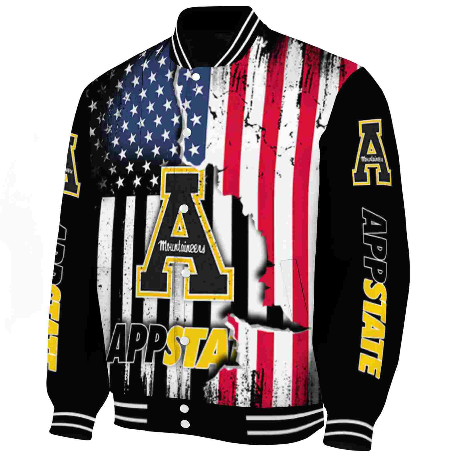 Appalachian State Mountaineers Patriotic Theme Black Varsity Jacket