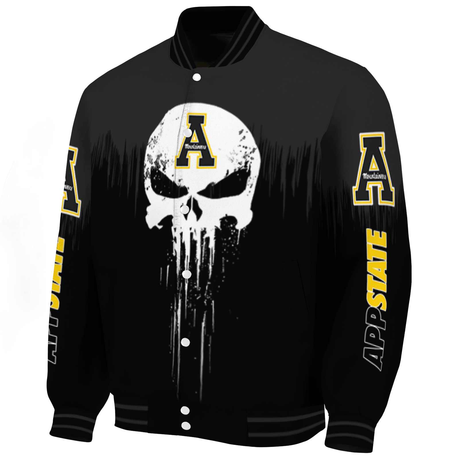 Appalachian State Mountaineers Punisher Skull Black White Varsity Jacket