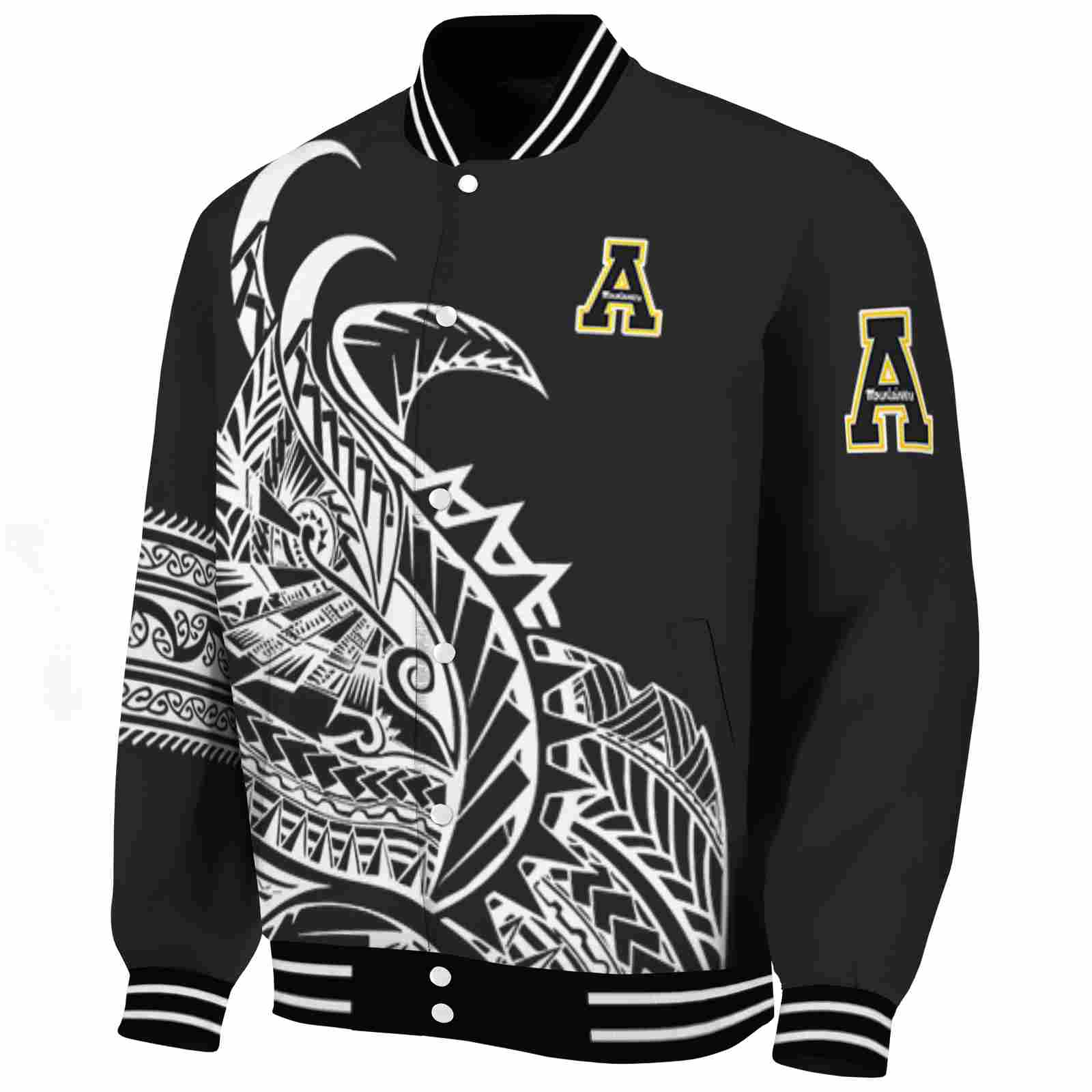 Appalachian State Mountaineers Tribal Art Black White Black Varsity Jacket