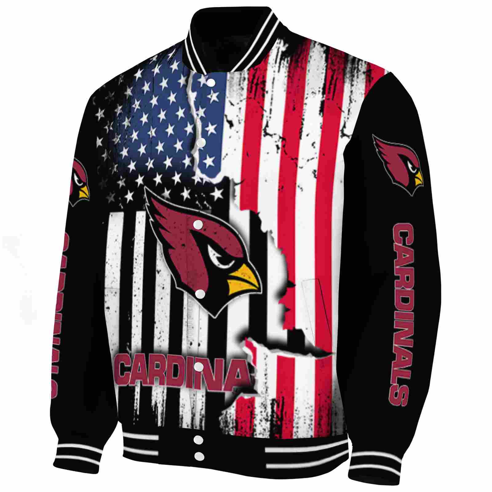 Arizona Cardinals Patriotic Theme Black Varsity Jacket