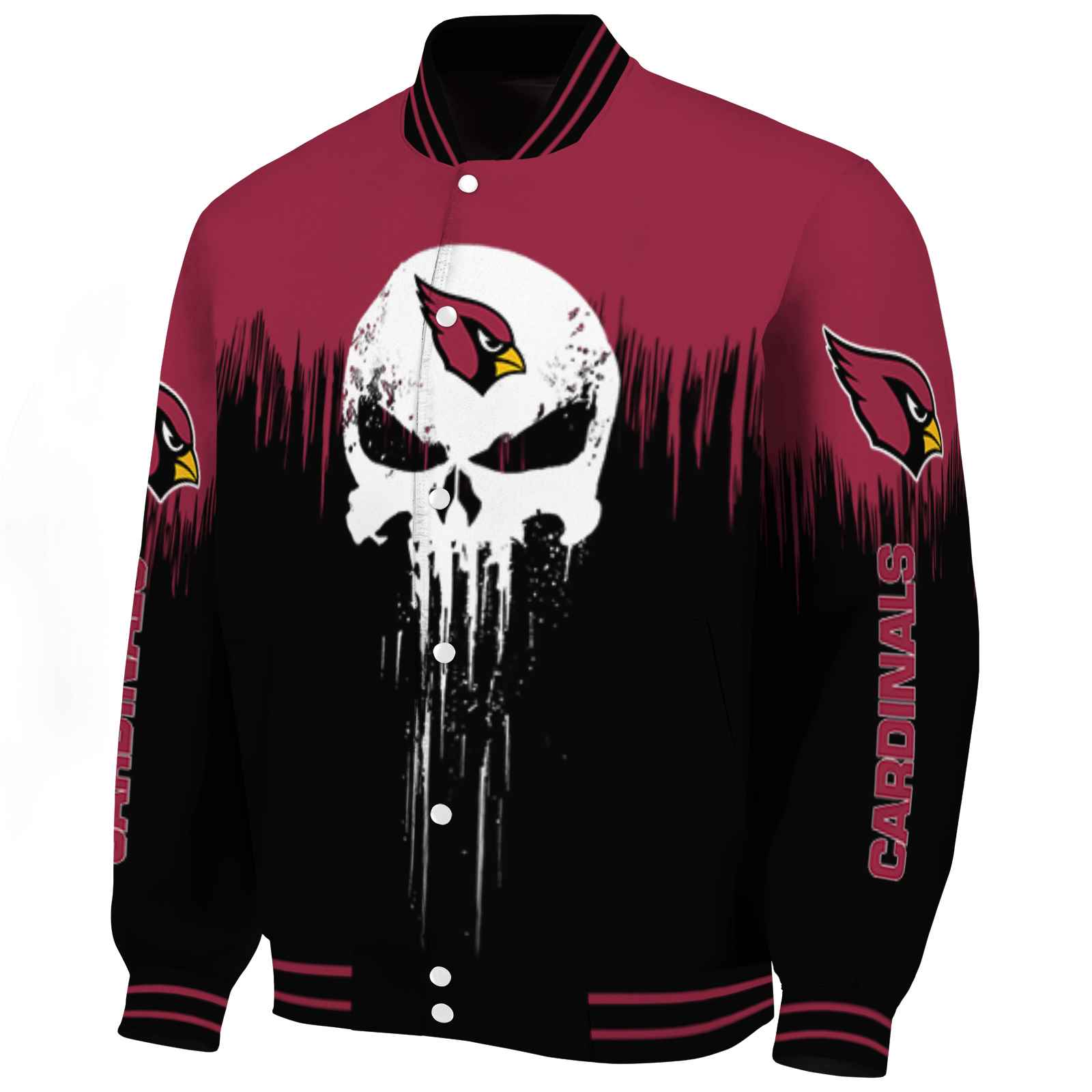 Arizona Cardinals Punisher Skull Red Black White Varsity Jacket
