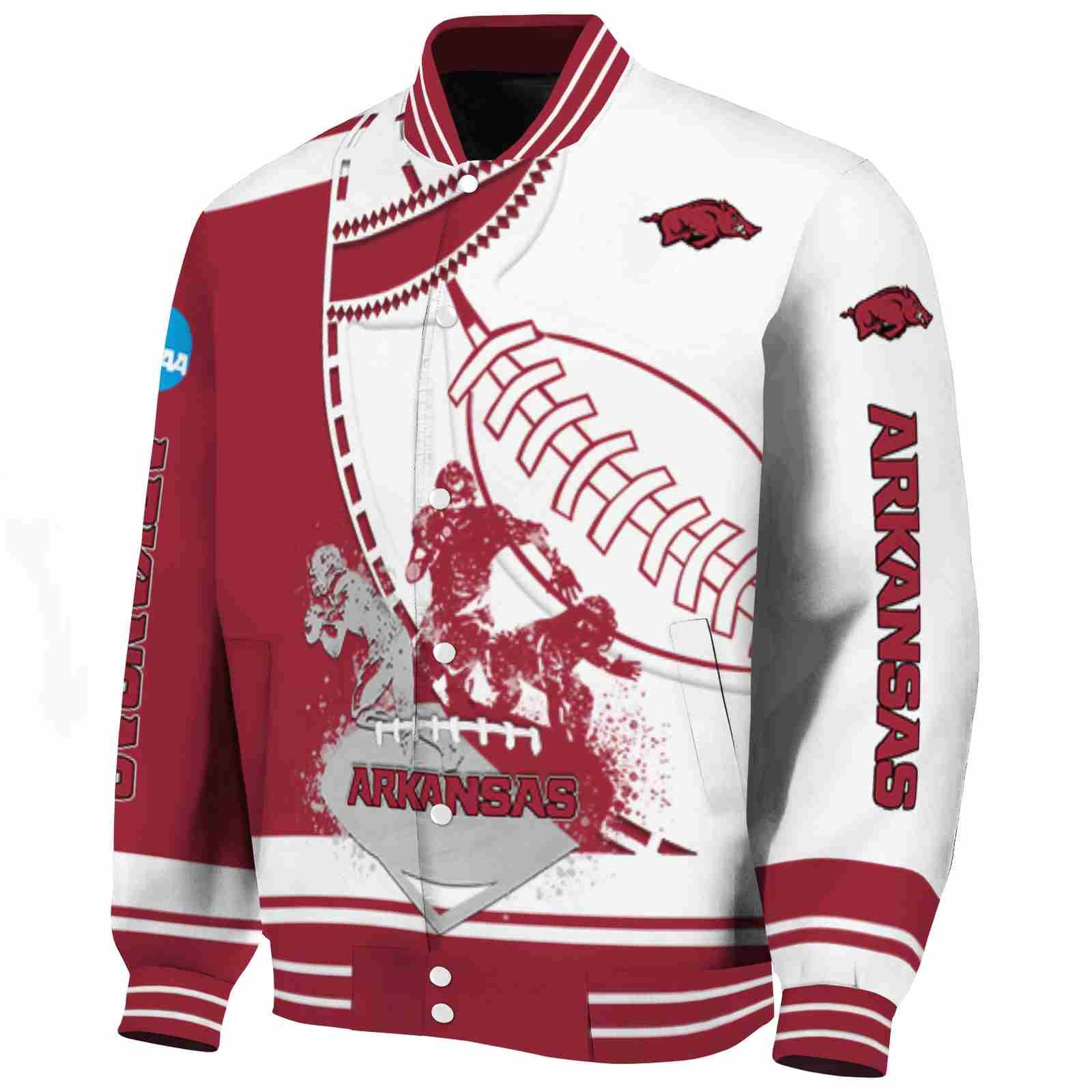 Arkansas Razorbacks Baseball Stitching White Varsity Jacket