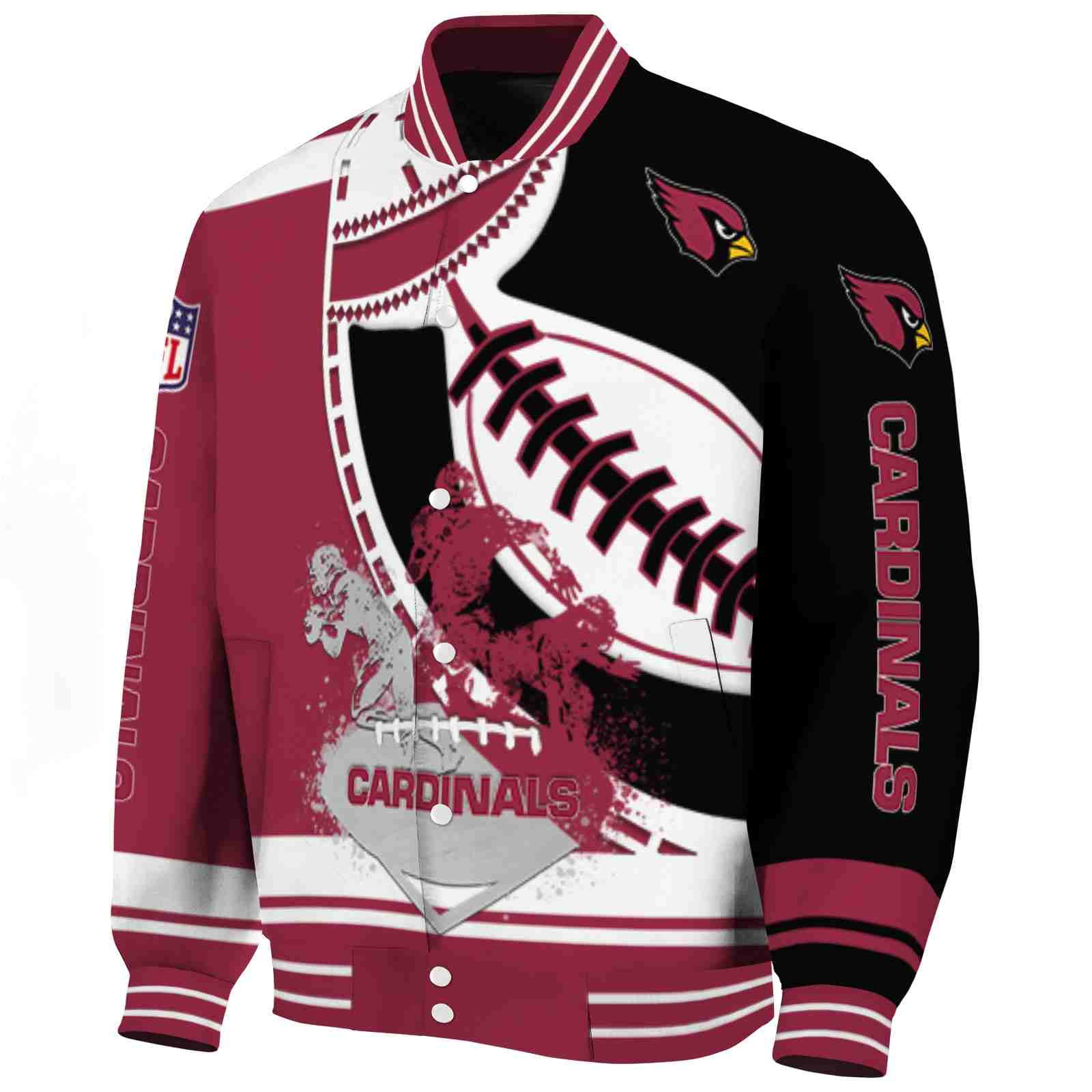 Arizona Cardinals Baseball Stitching Black White Varsity Jacket