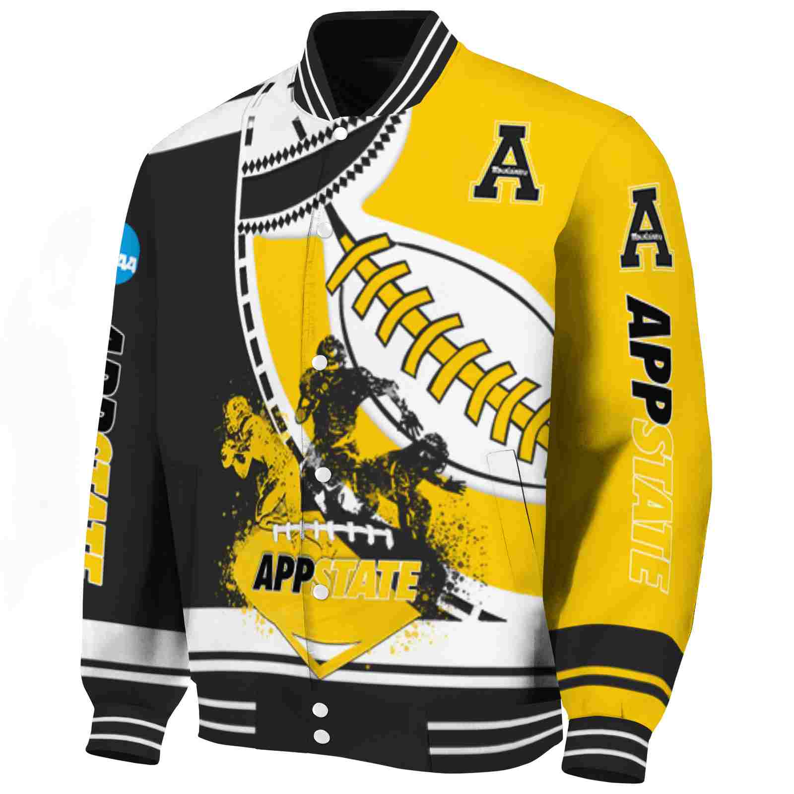 Appalachian State Mountaineers Baseball Stitching Gold White Varsity Jacket
