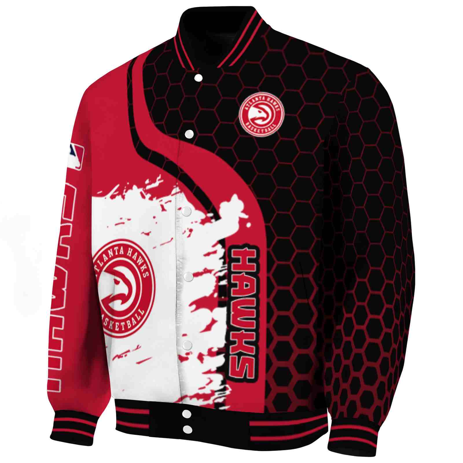 Atlanta Hawks Hexagonal Pattern Red Black Varsity Jacket