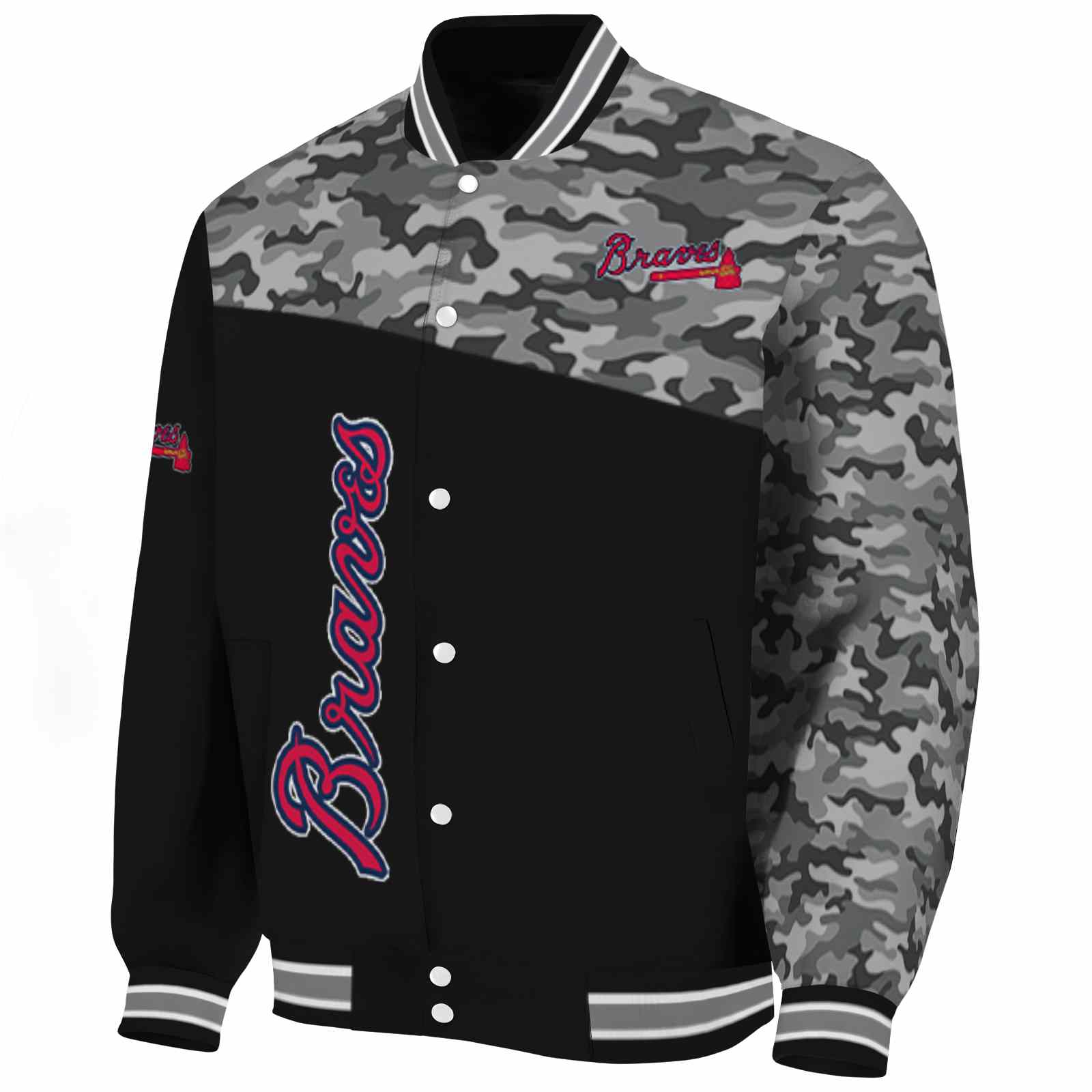 Atlanta Braves Camo Patchwork Black Varsity Jacket