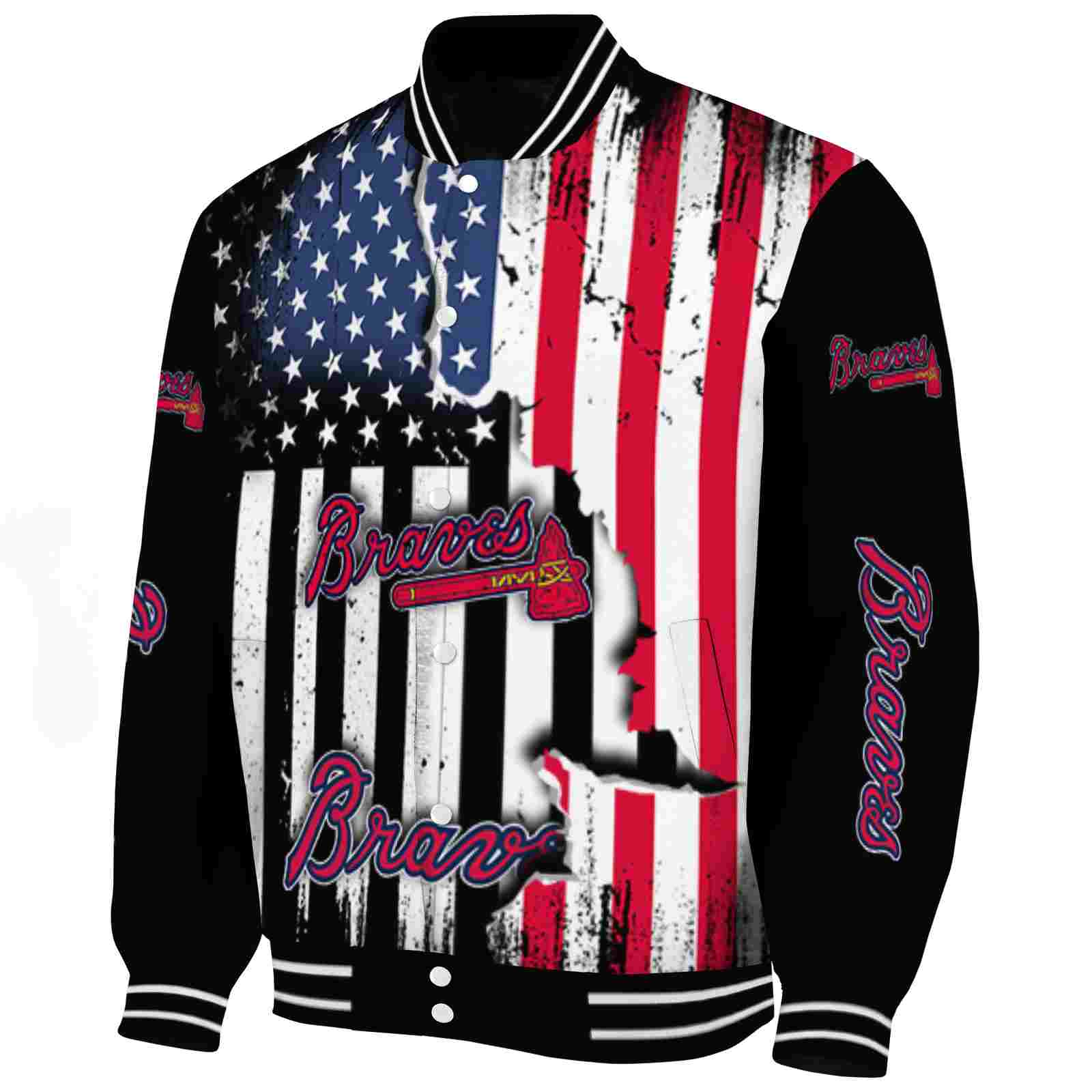 Atlanta Braves Patriotic Theme Black Varsity Jacket