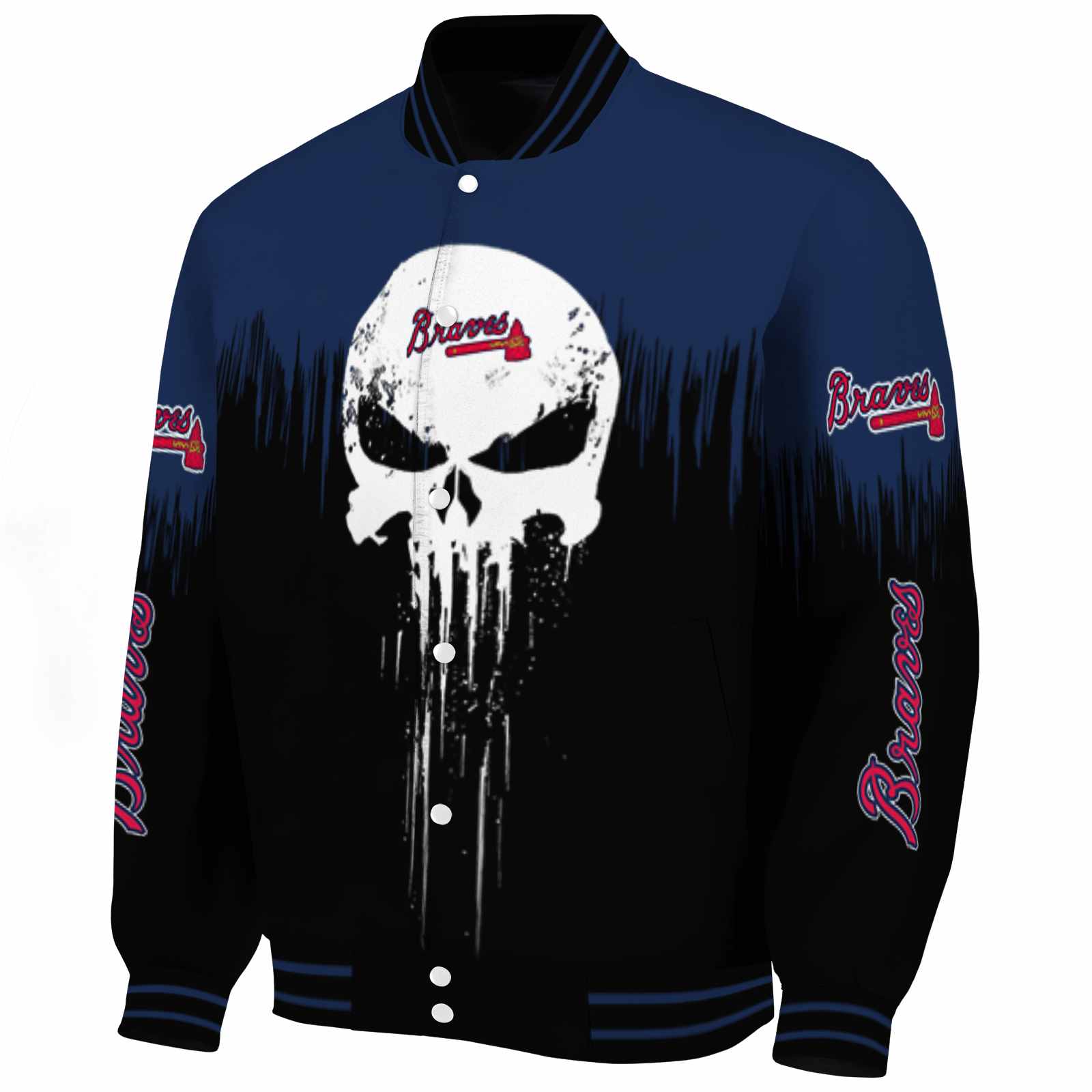 Atlanta Braves Punisher Skull Navy Black White Varsity Jacket