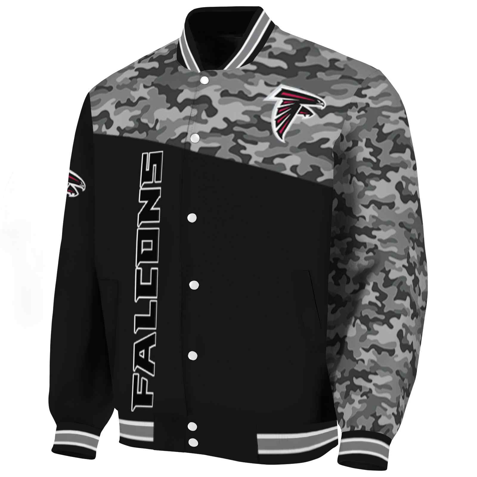 Atlanta Falcons Camo Patchwork Black Varsity Jacket