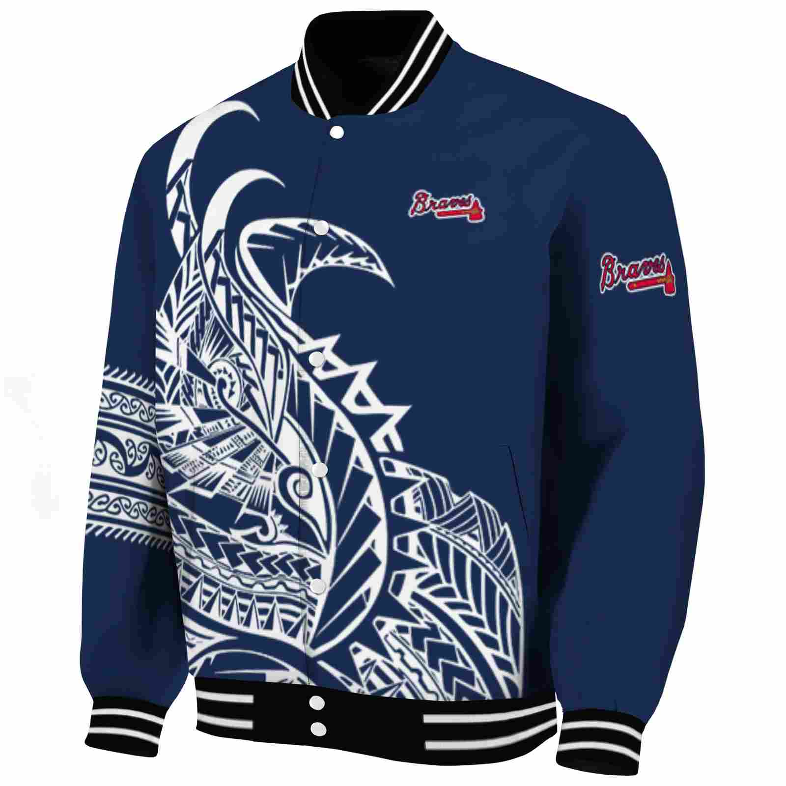 Atlanta Braves Tribal Art Navy White Black Varsity Jacket