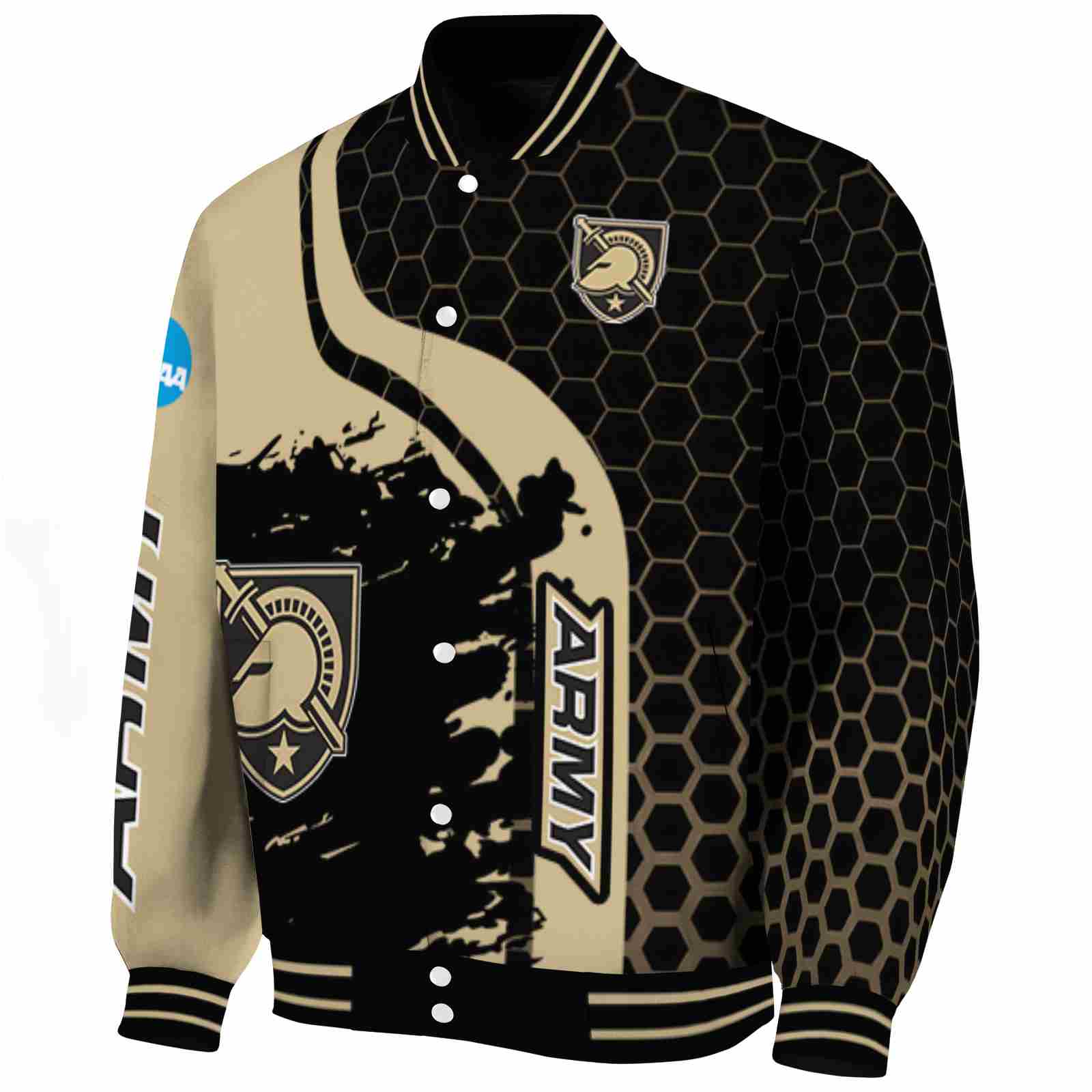 Army Black Knights Hexagonal Pattern Gold Black Varsity Jacket