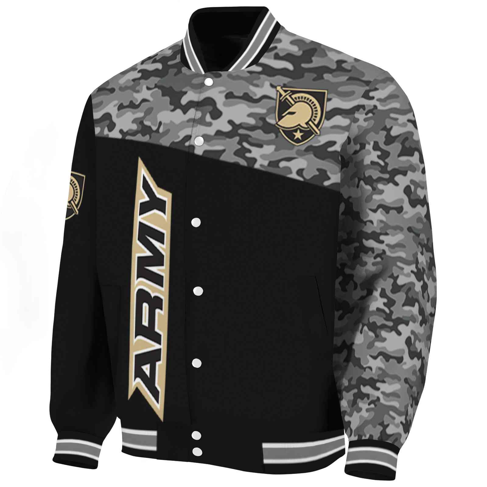 Army Black Knights Camo Patchwork Black Varsity Jacket