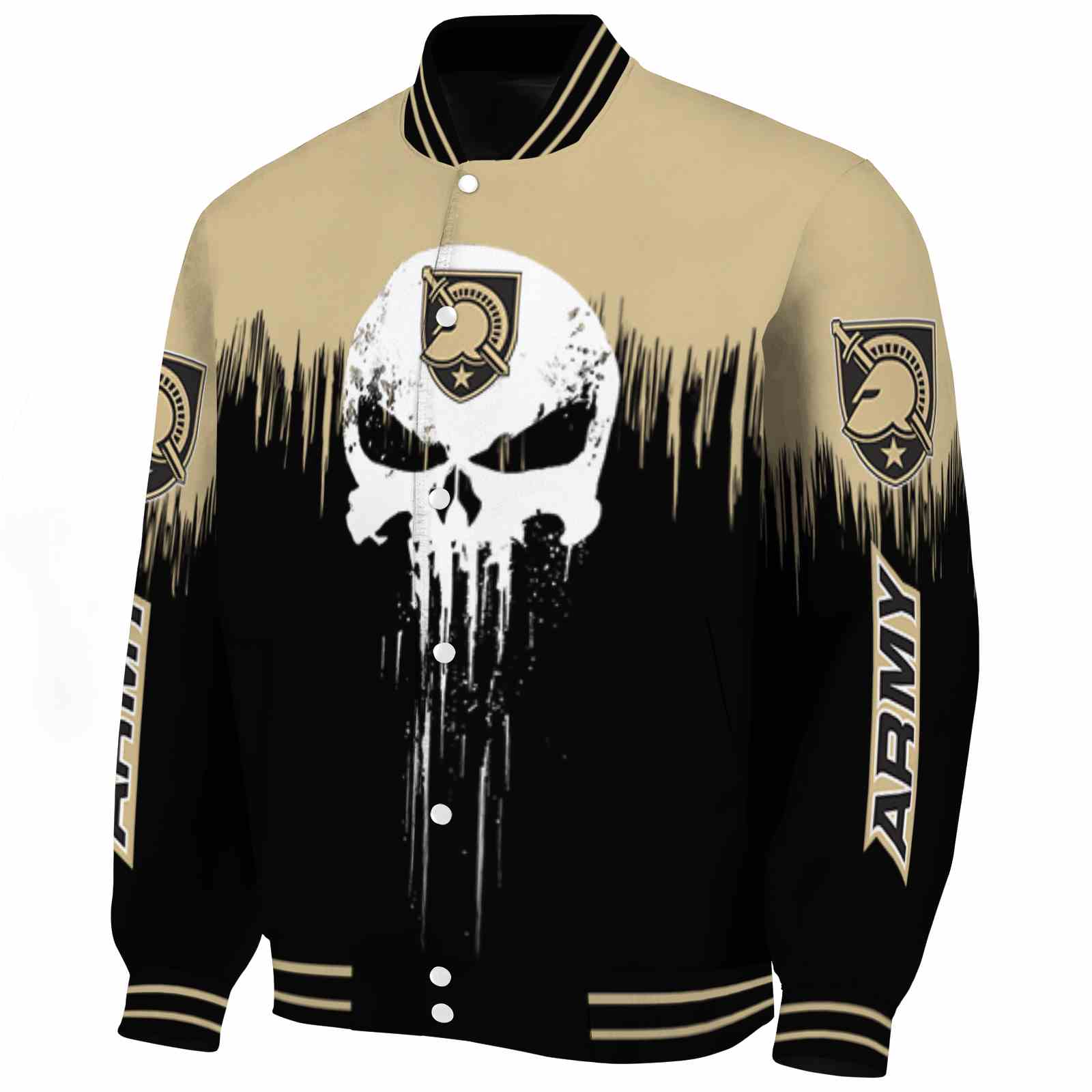 Army Black Knights Punisher Skull Gold Black White Varsity Jacket