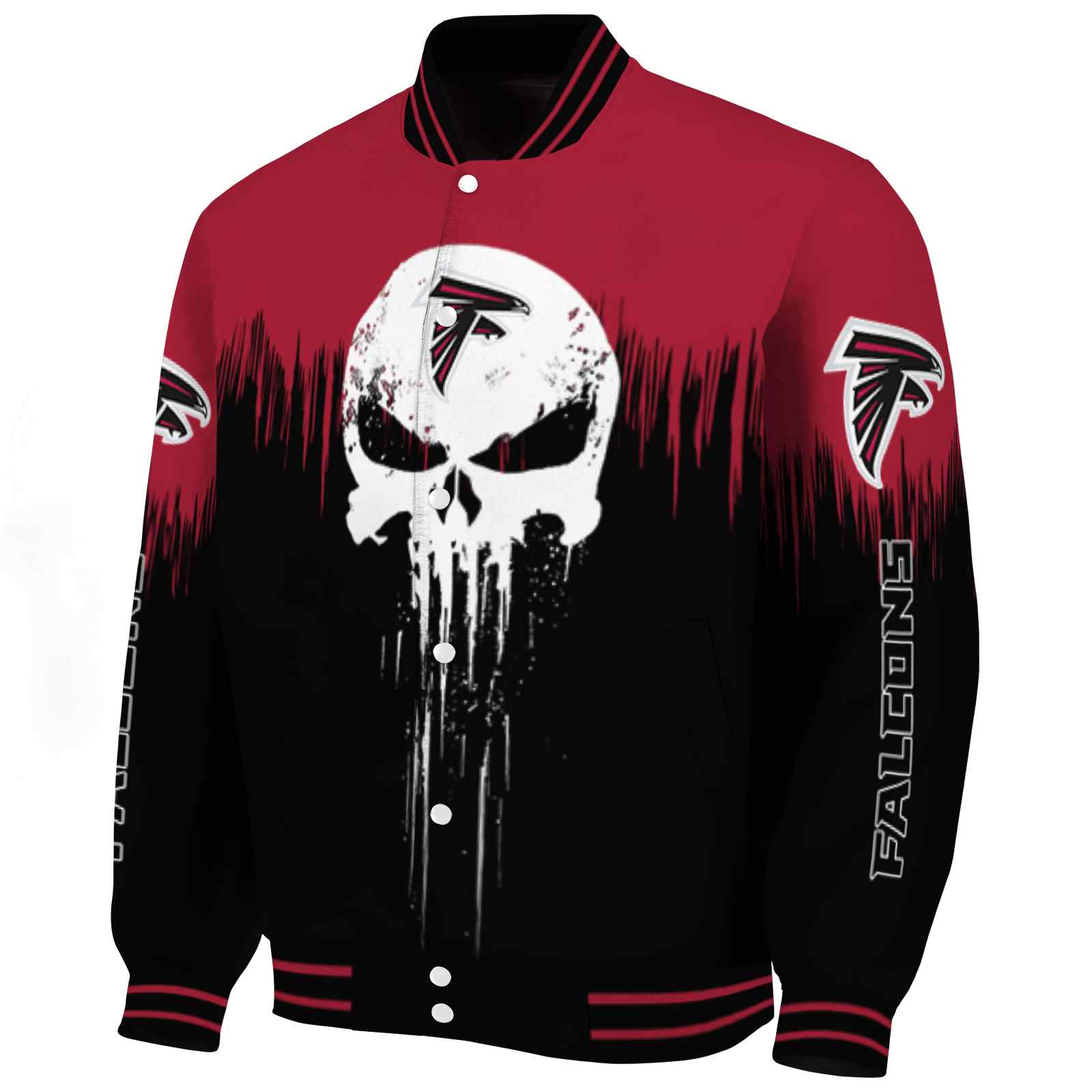 Atlanta Falcons Punisher Skull Red Black White Varsity Jacket