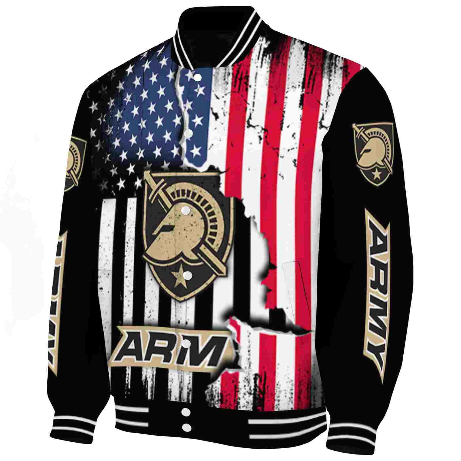 Army Black Knights Patriotic Theme Black Varsity Jacket