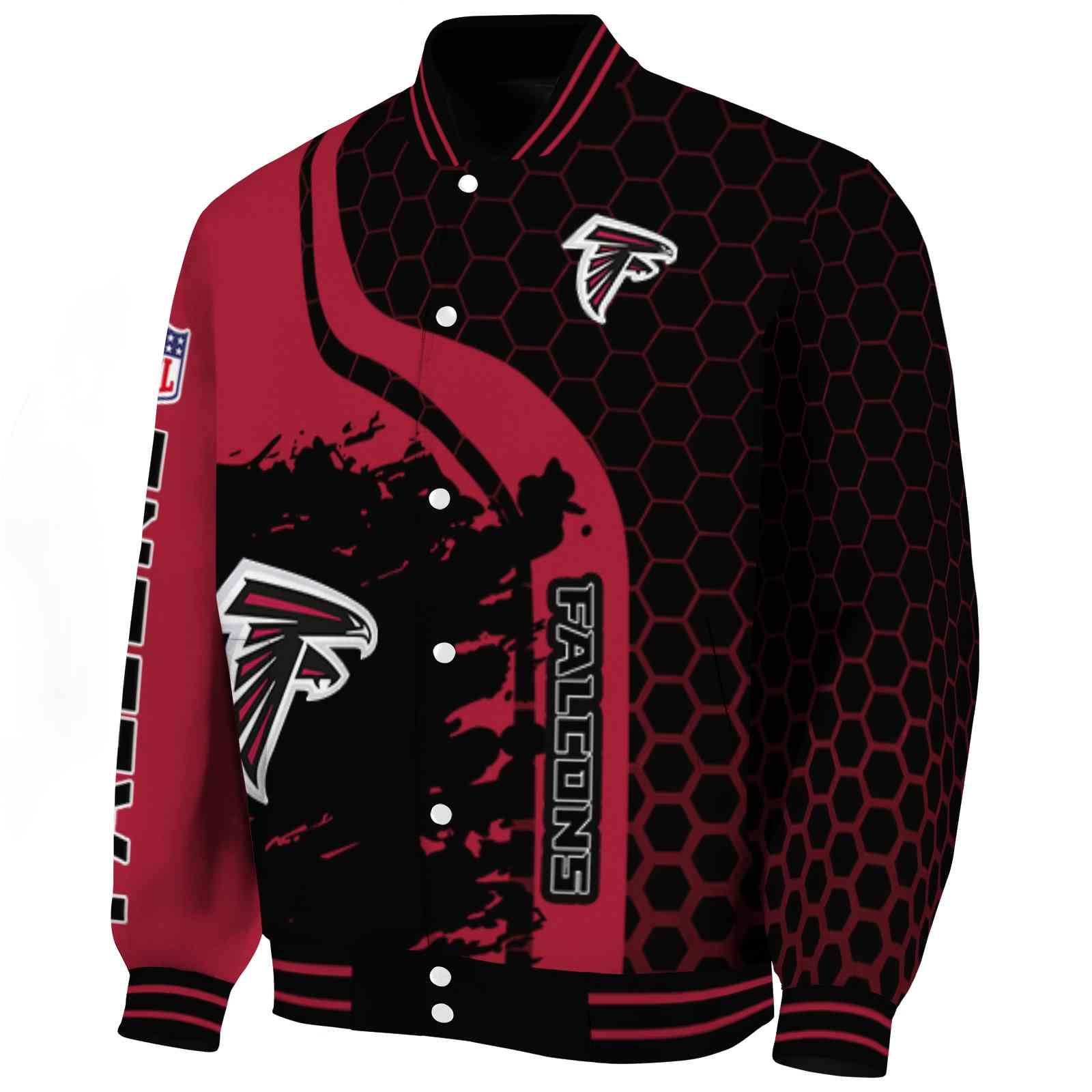 Atlanta Falcons Hexagonal Pattern Red Black Varsity Jacket